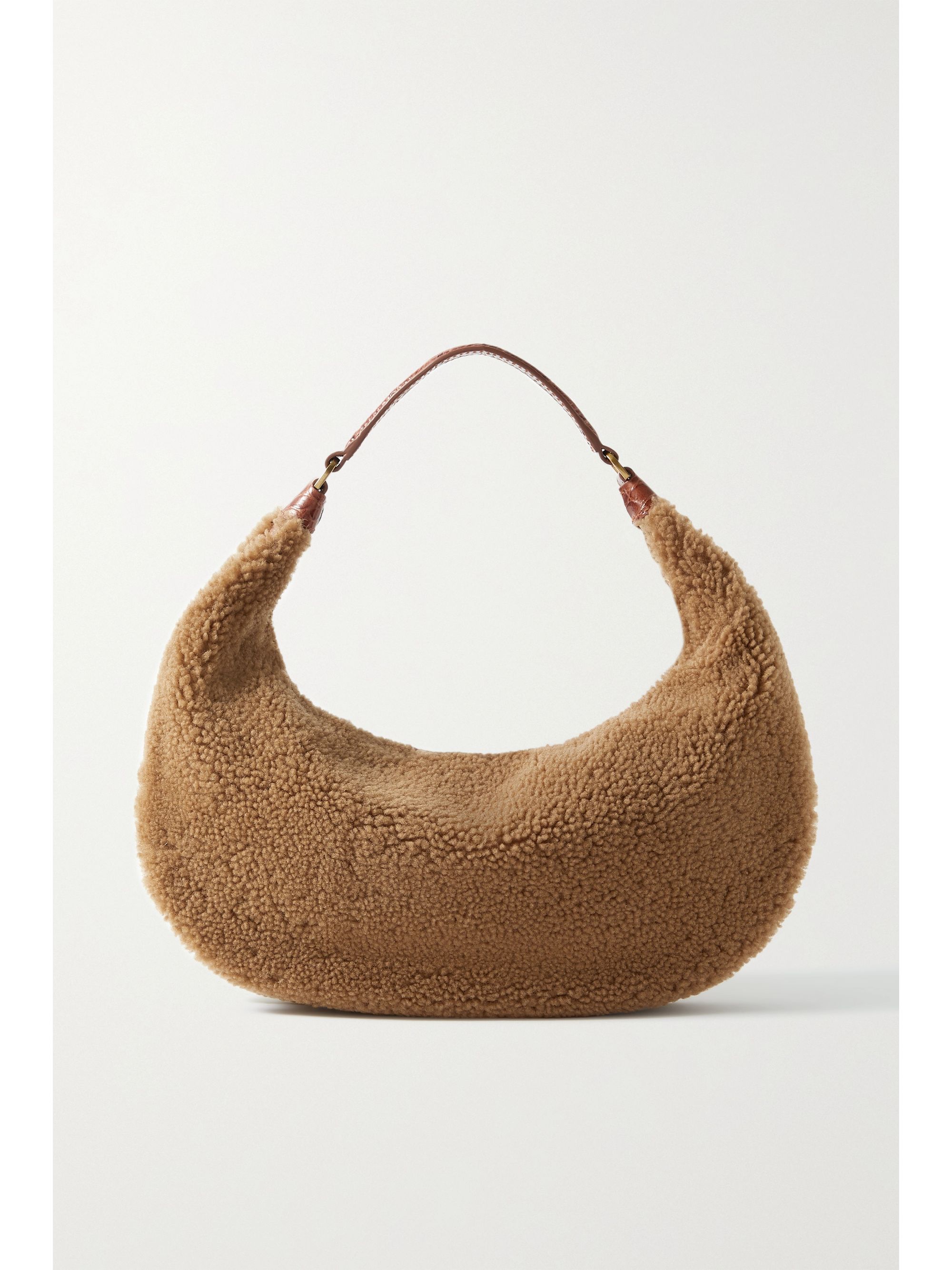 STAUD Sasha croc-effect leather-trimmed shearling shoulder bag