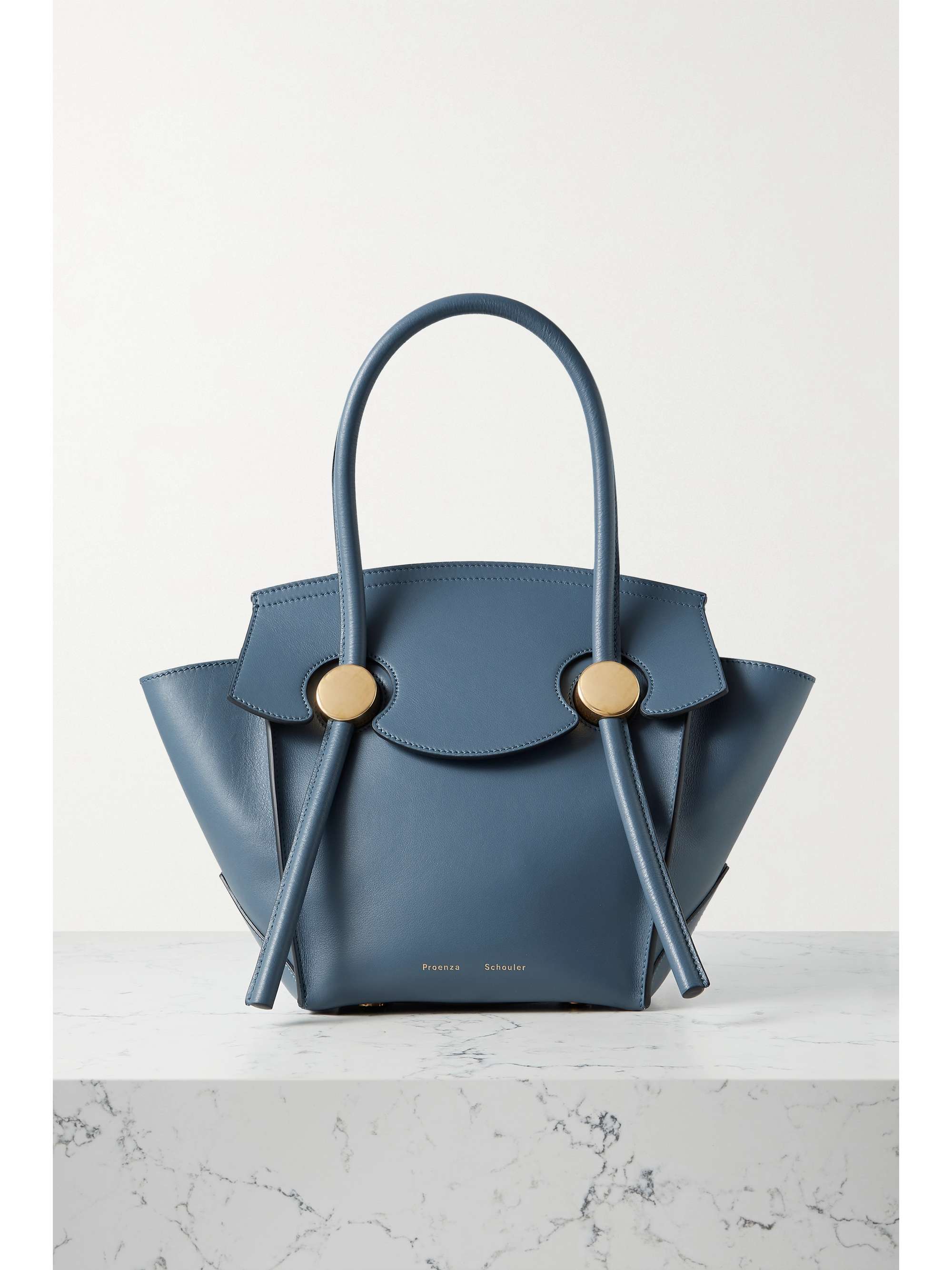 blue leather tote