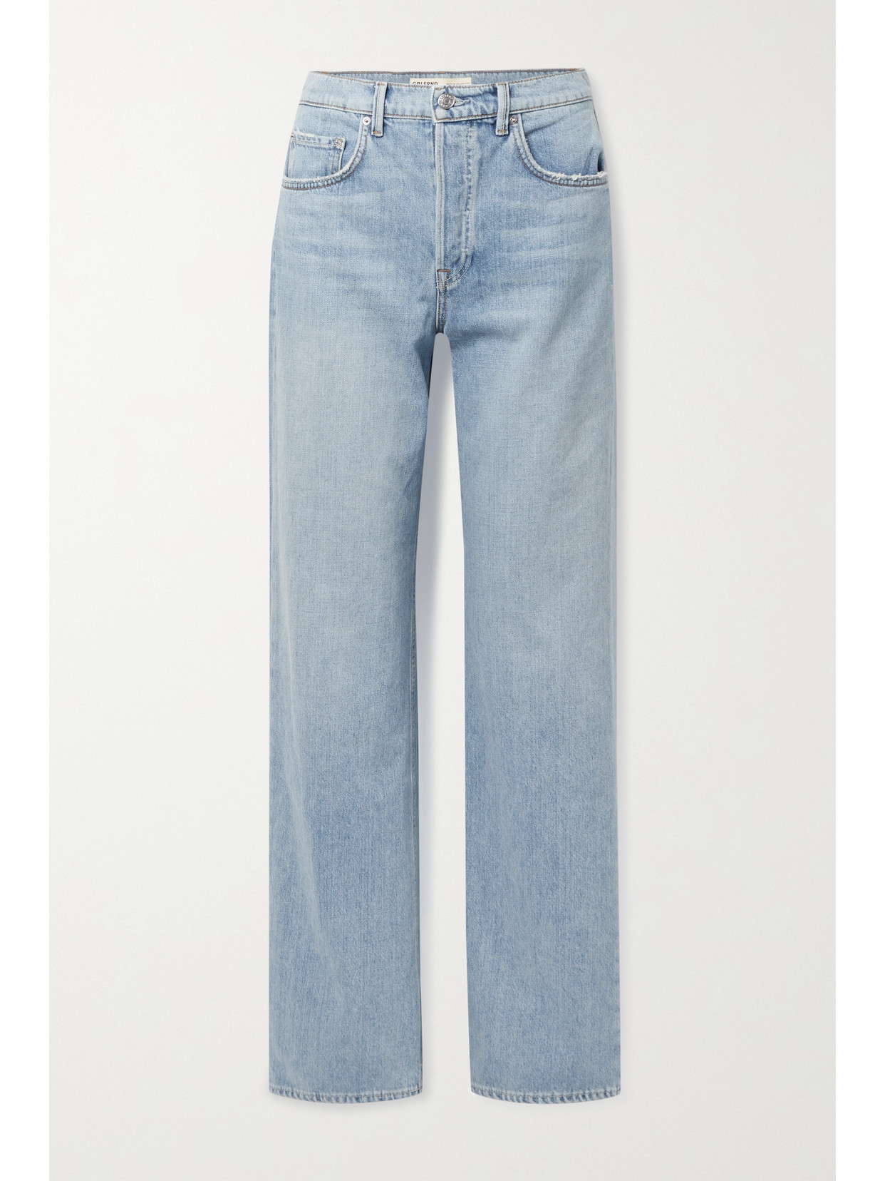 Grlfrnd Brooklyn Distressed High-rise Straight-leg Jeans In Light Denim