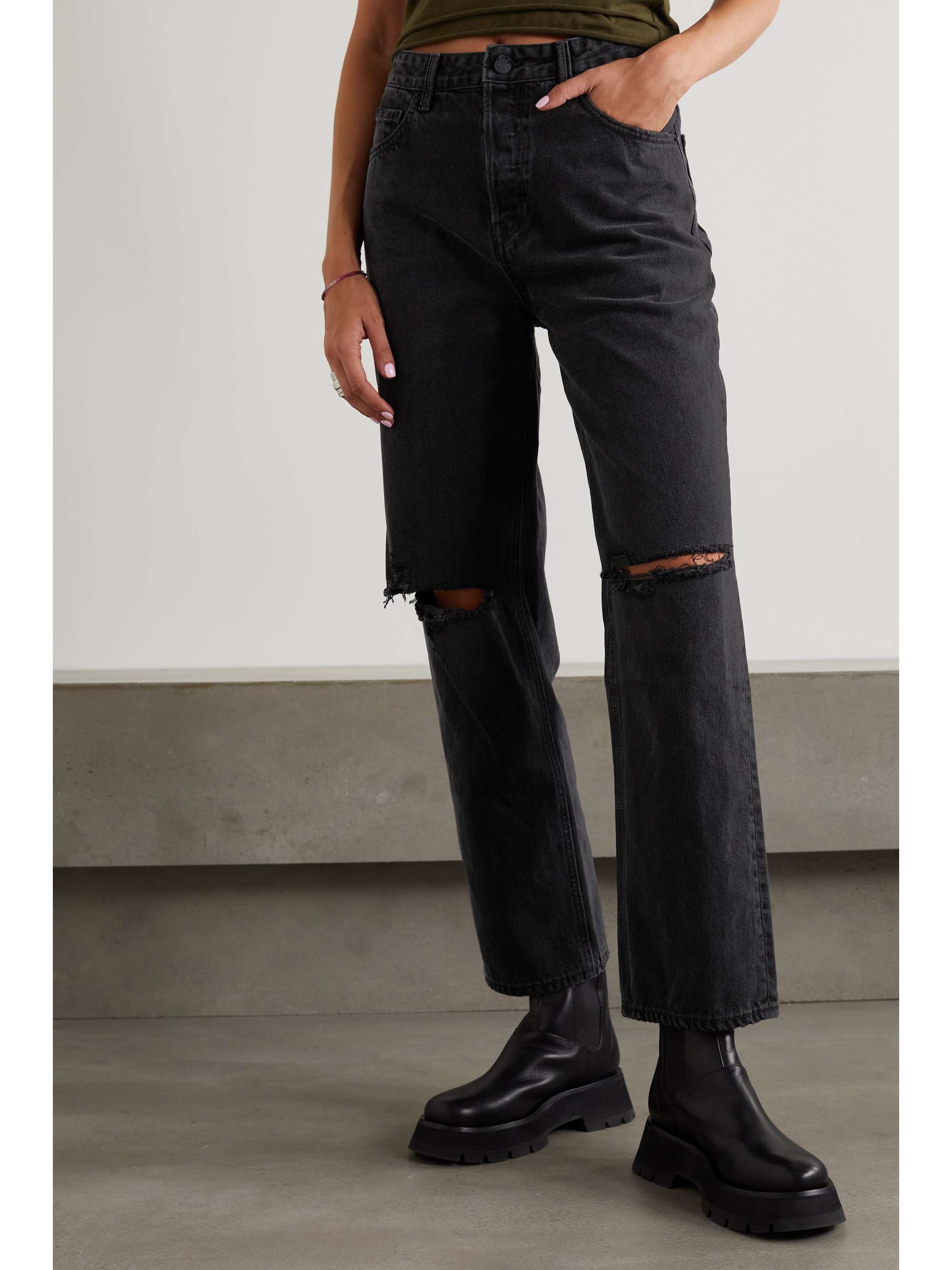 GRLFRND Amanda distressed high-rise straight-leg jeans