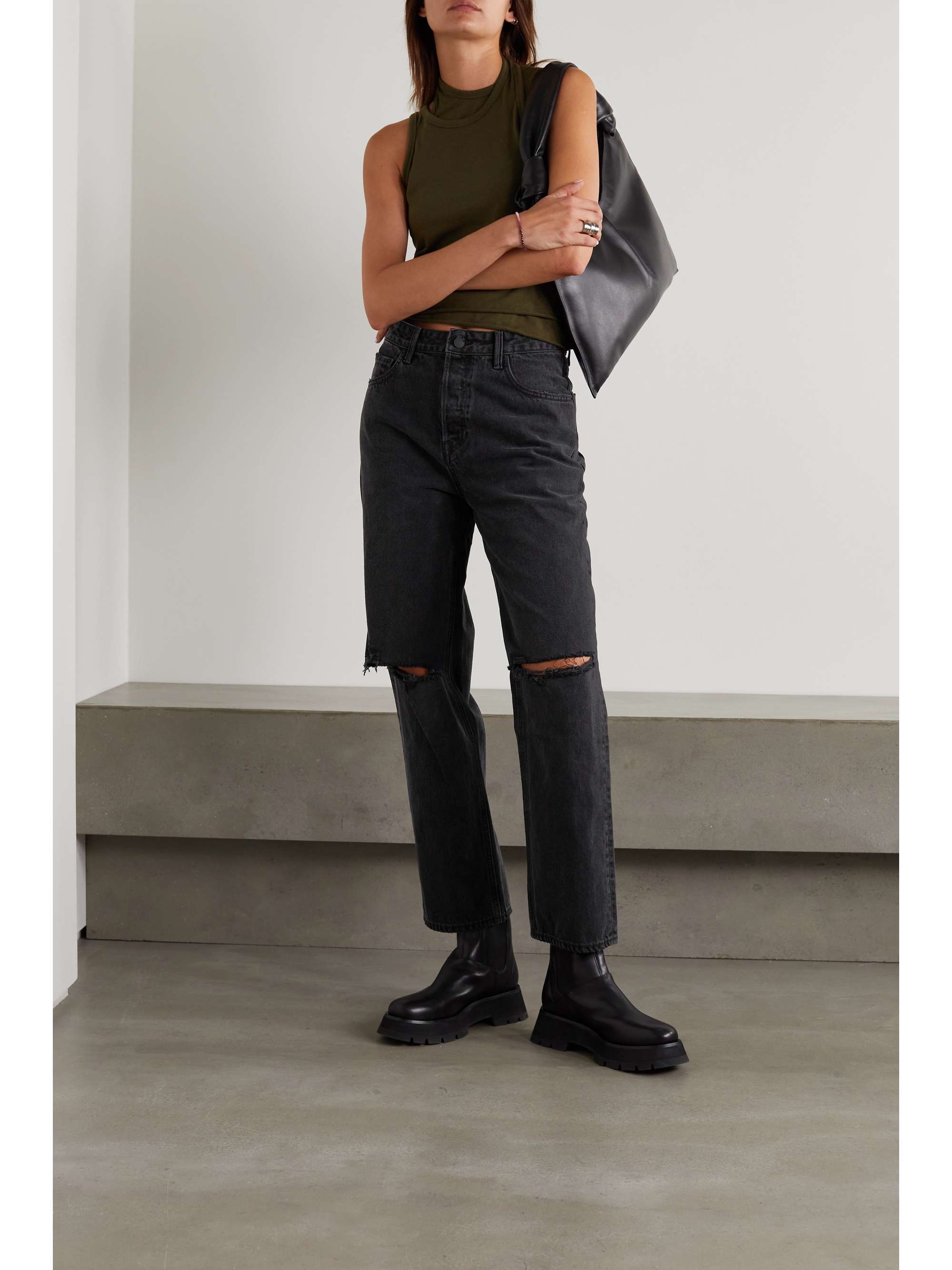 GRLFRND Amanda distressed high-rise straight-leg jeans