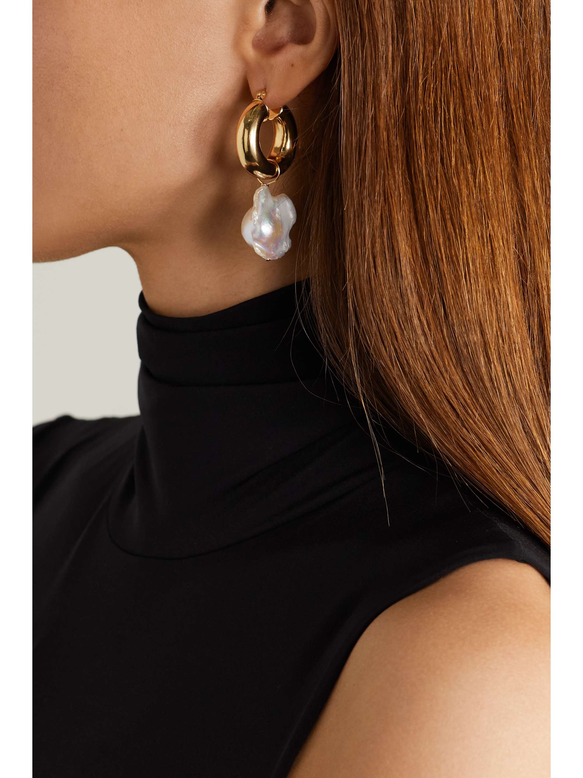 ÉLIOU Ios & Rho gold-plated pearl hoop earrings