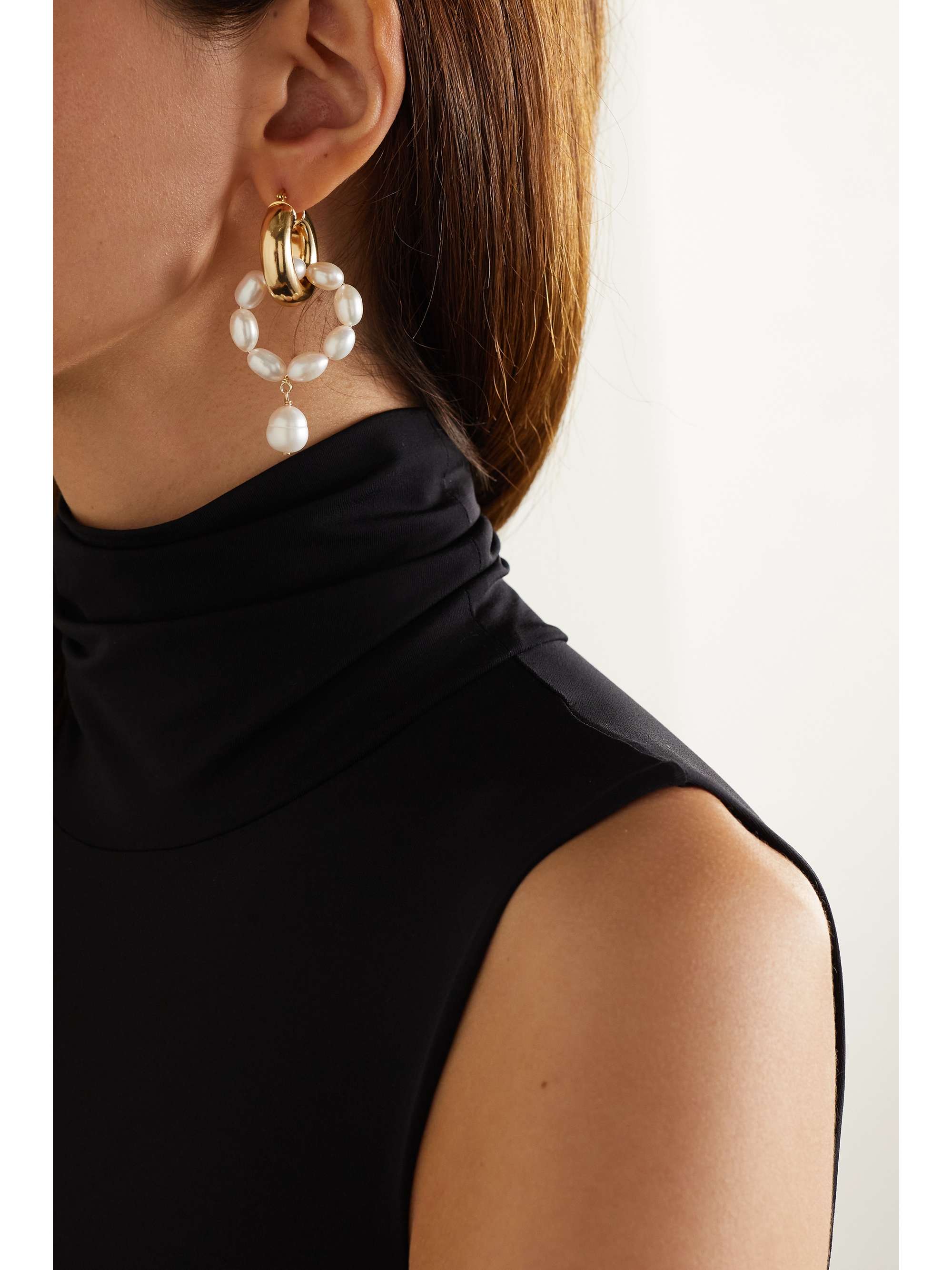 ÉLIOU Ios & Rho gold-plated pearl hoop earrings