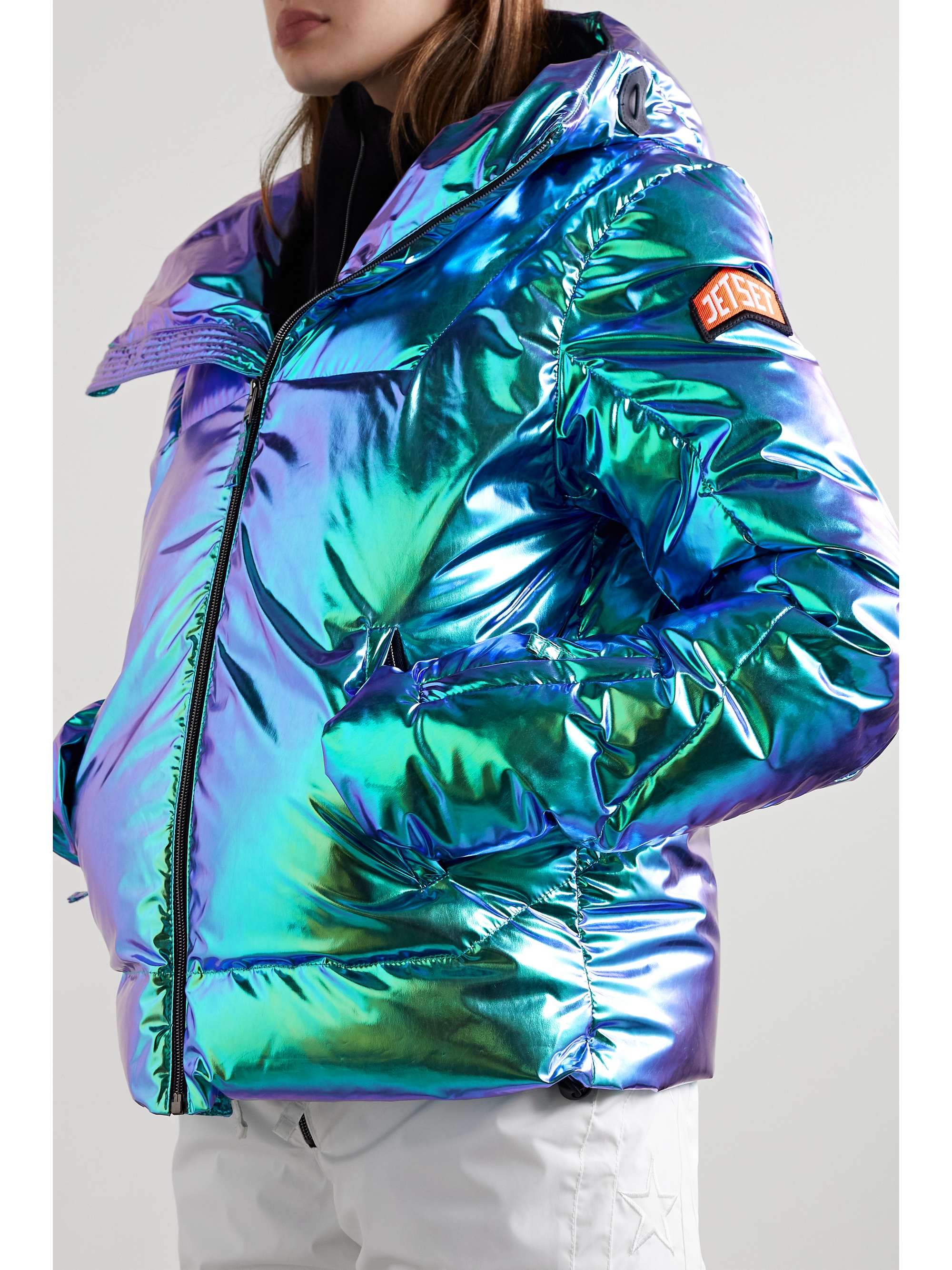 iridescent ski suit