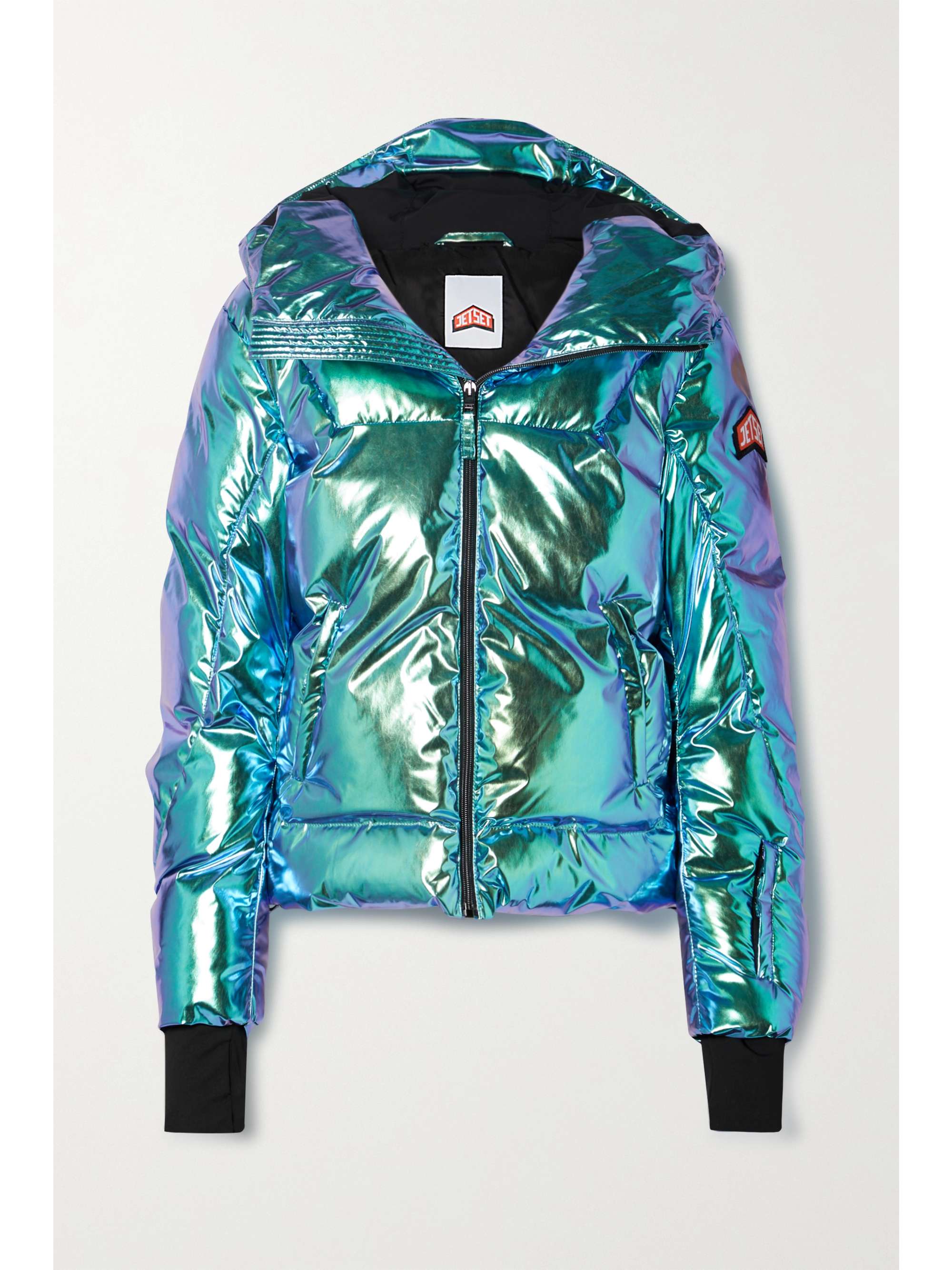 iridescent ski suit