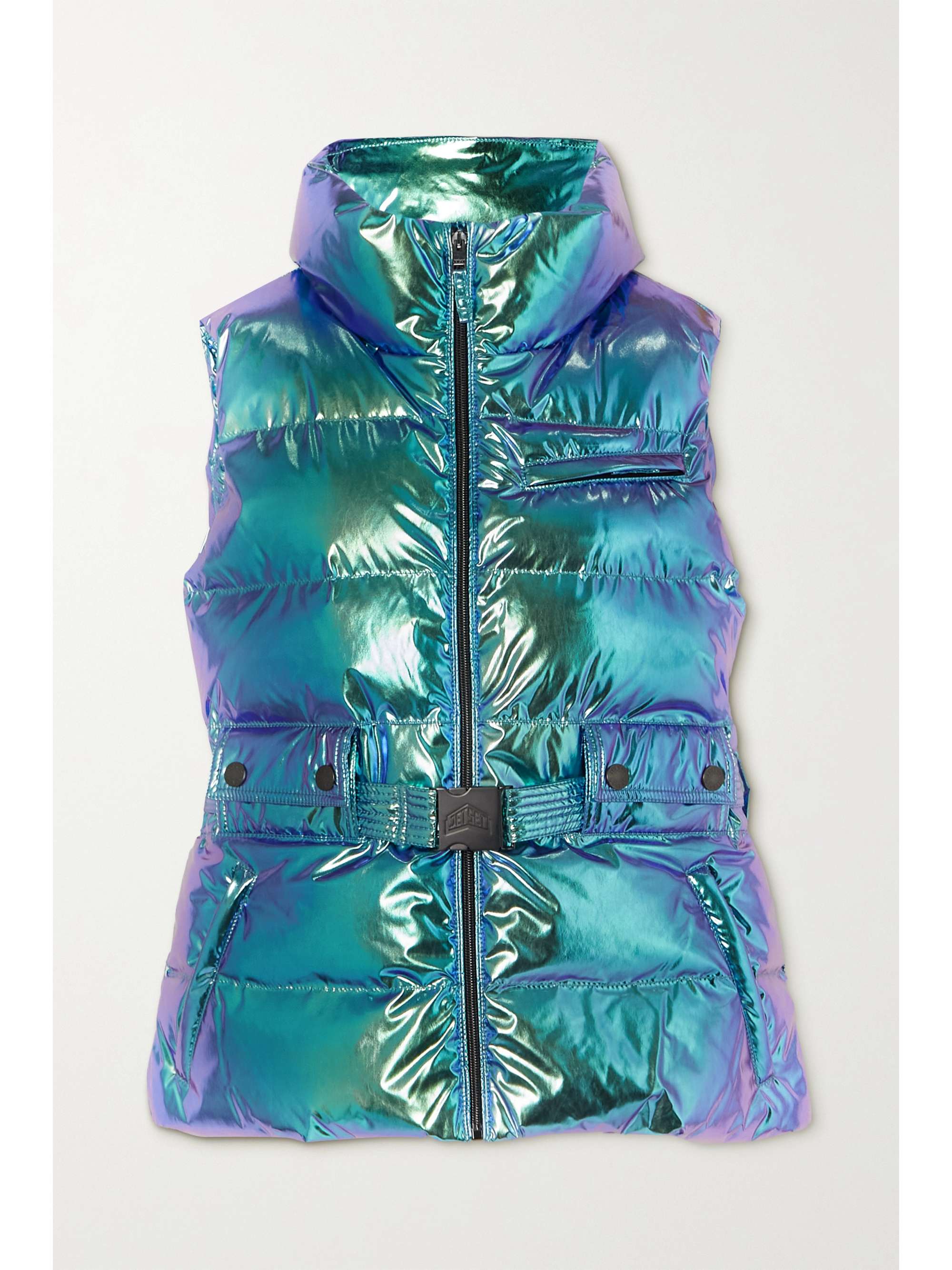 iridescent ski suit