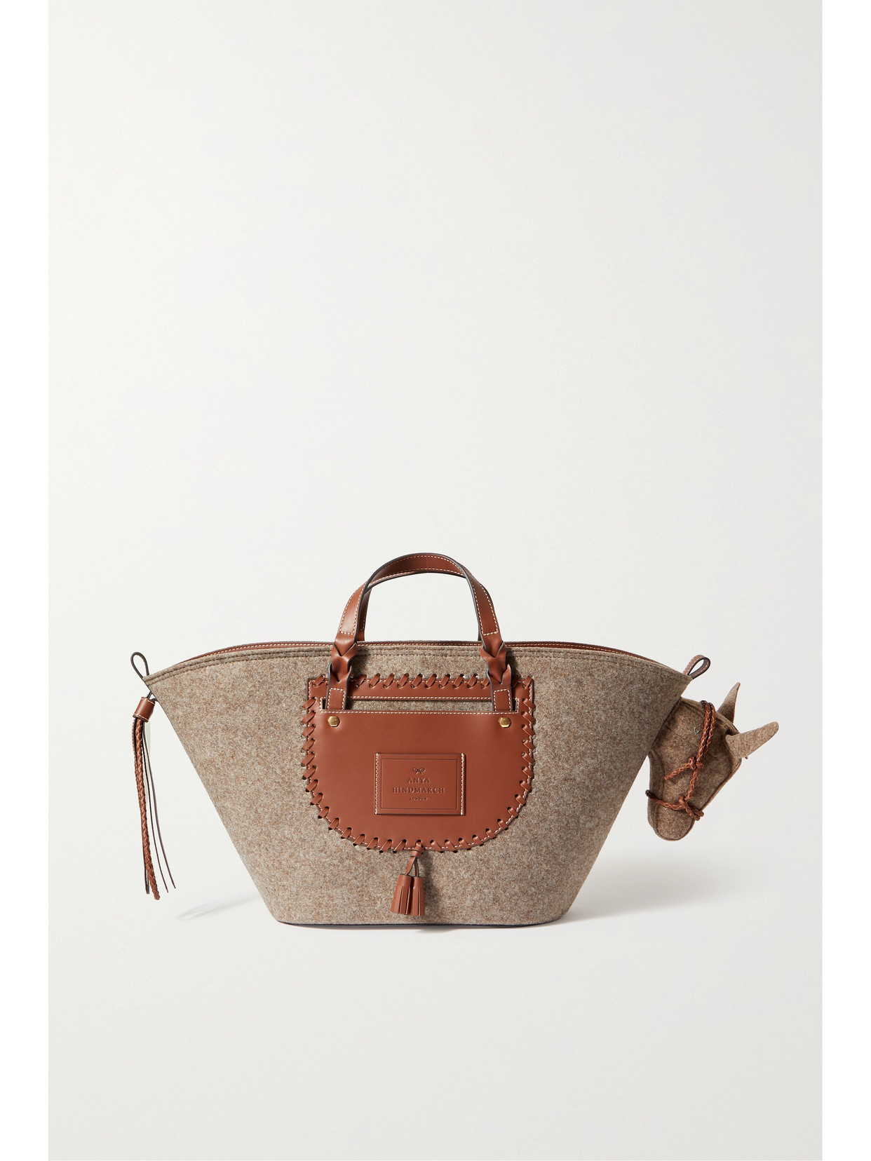 Anya Hindmarch Donkey Leathertrimmed Recycled Felt Tote In Brown