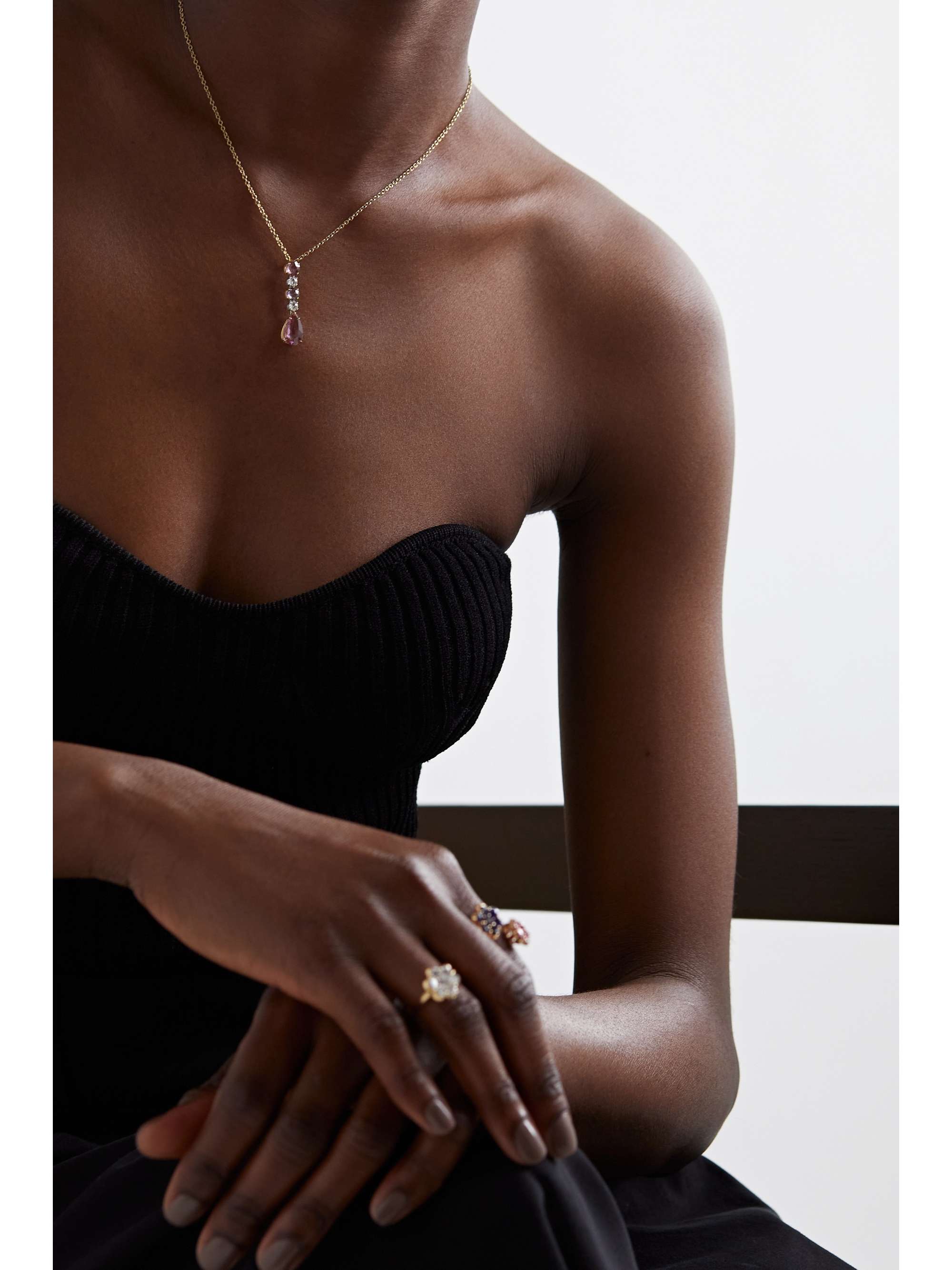 BAYCO 18-karat rose gold, diamond and sapphire necklace