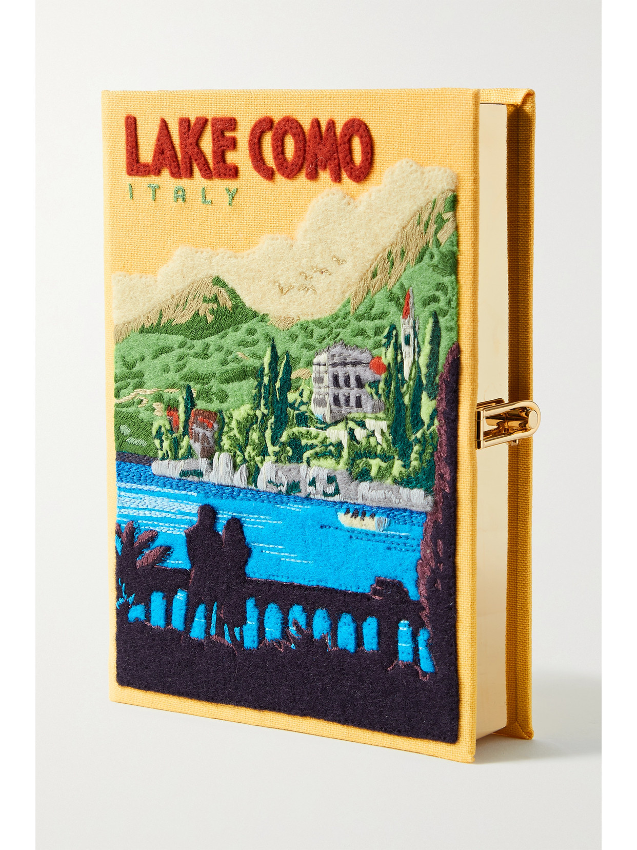 Olympia Le-tan Lake Como Embroidered Appliquéd Canvas Clutch In