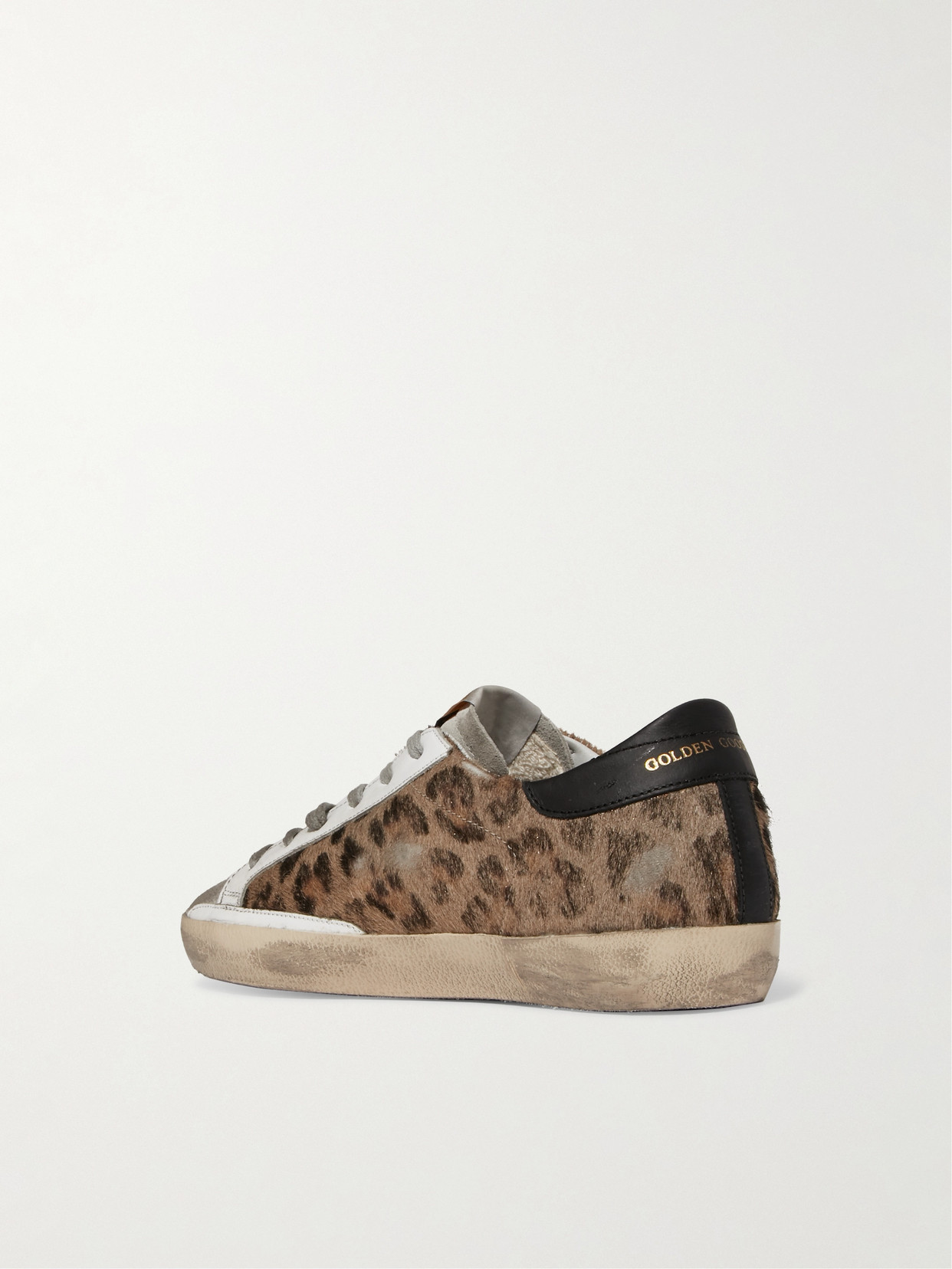 Shop Golden Goose Superstar Distressed Leopard-print Calf Hair, Leather And Suede Sneakers In Leopard Print