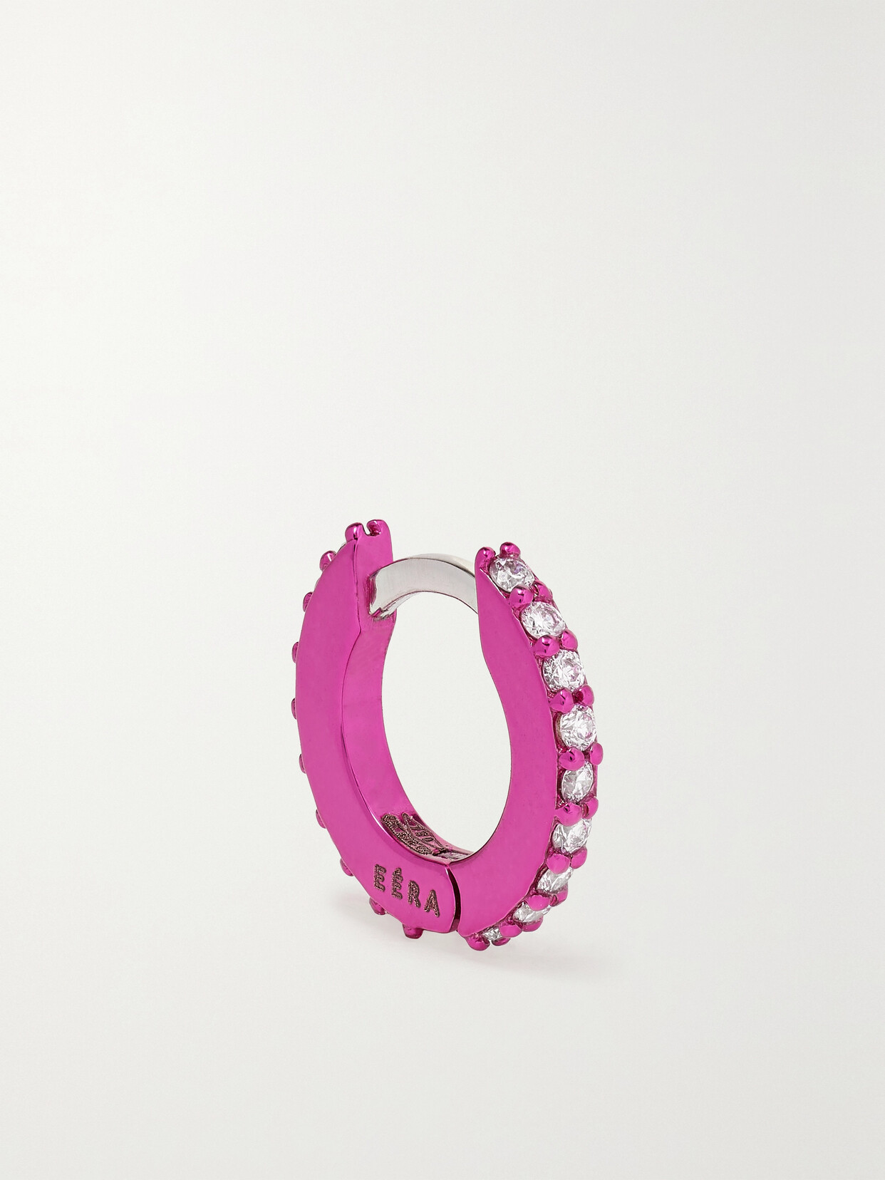 EÉRA - Mini White Gold Diamond Single Hoop Earring - Pink