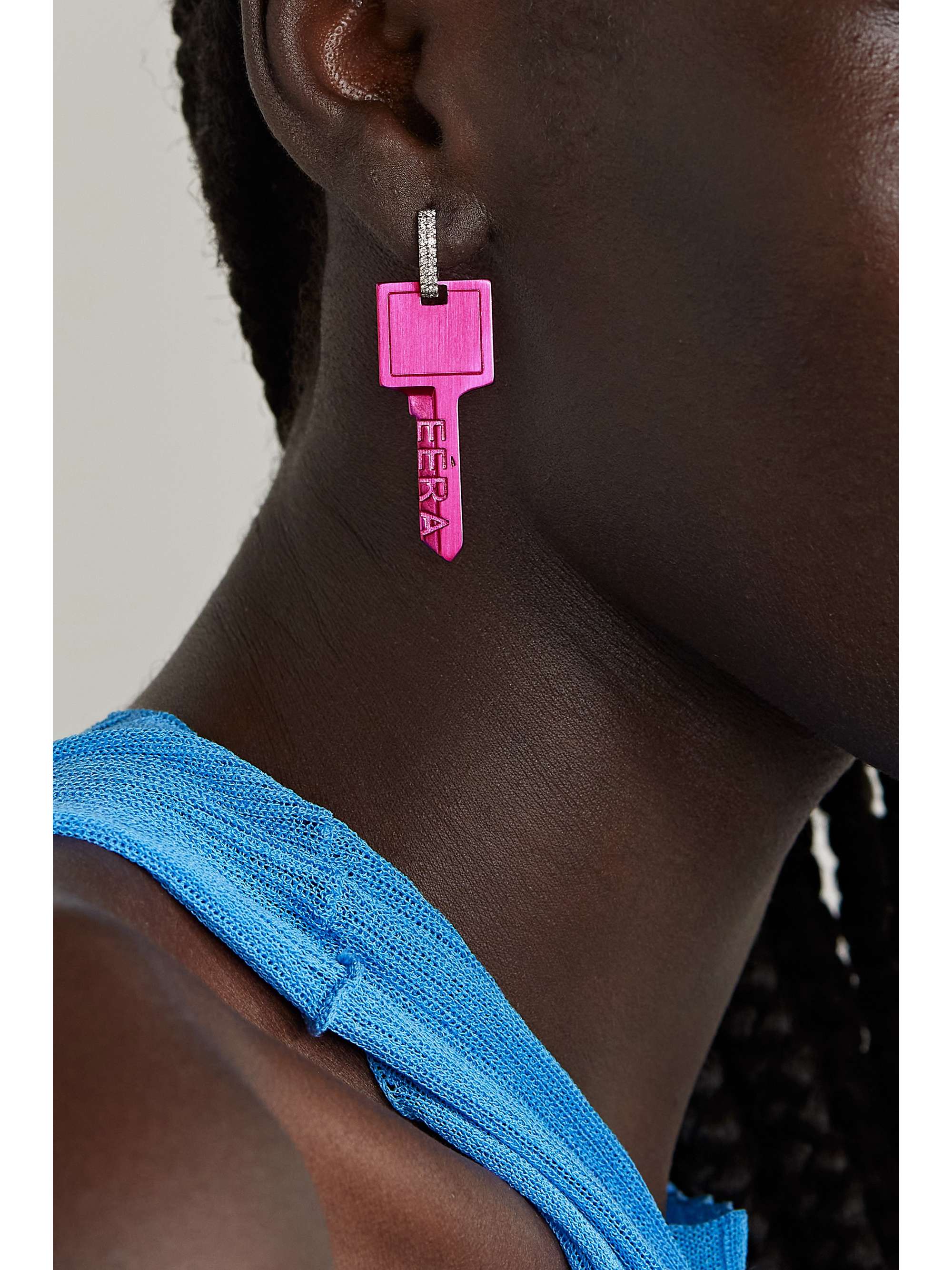 Key white gold, silver and diamond single earring