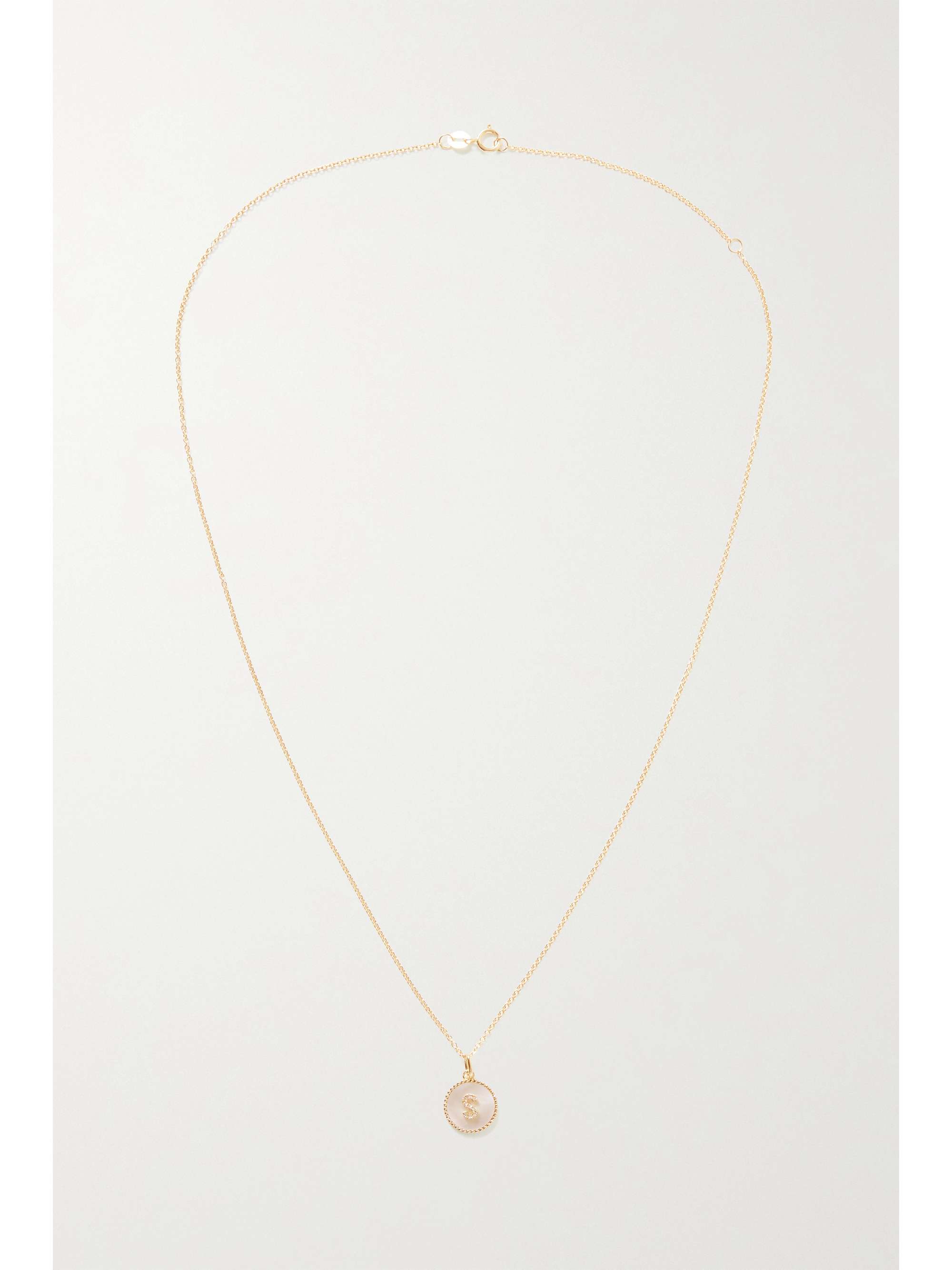 STONE AND STRAND Moonlight Pavé Initial 10-karat gold, mother-of-pearl and diamond necklace