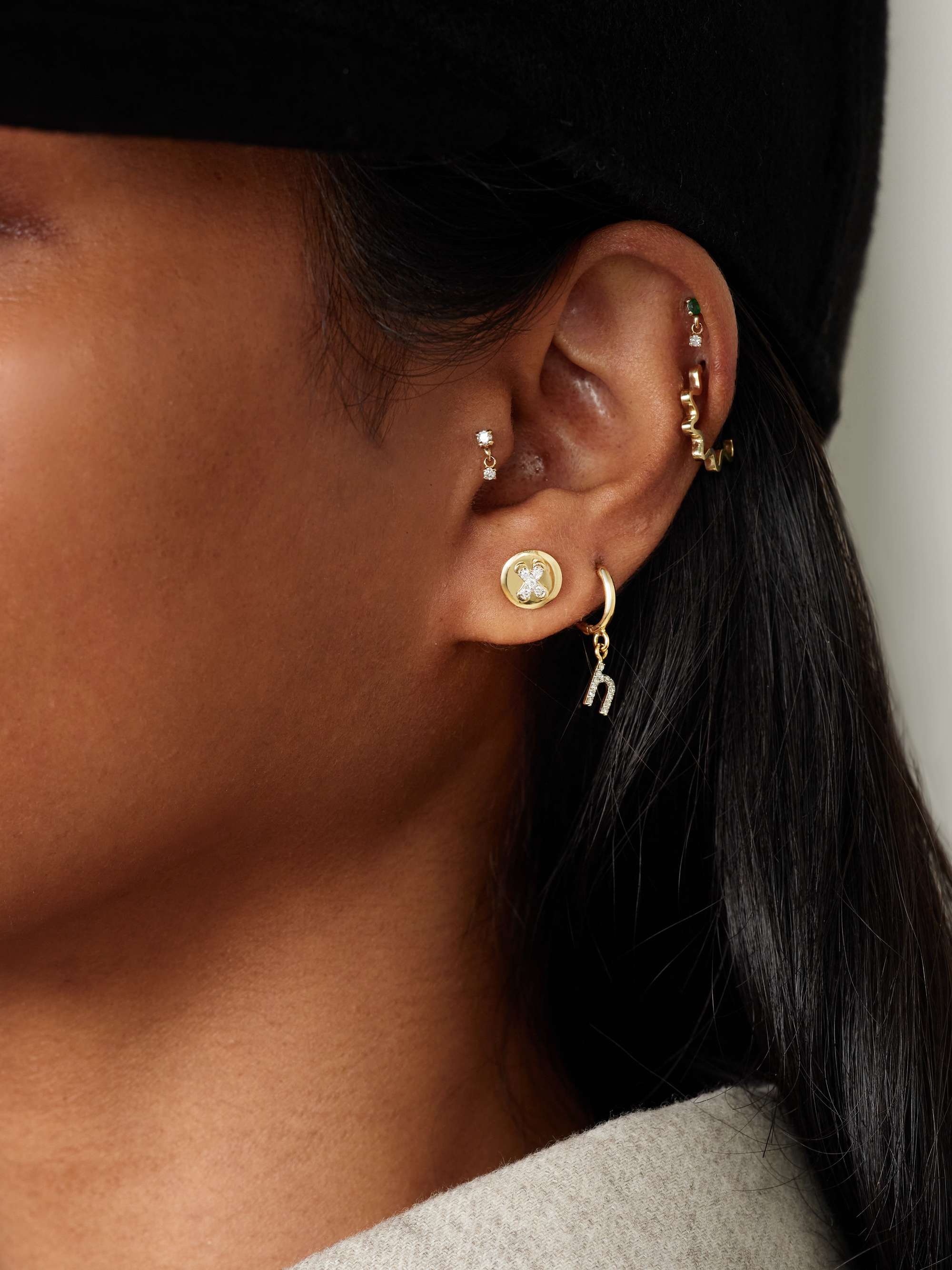STONE AND STRAND Initial gold diamond single earring