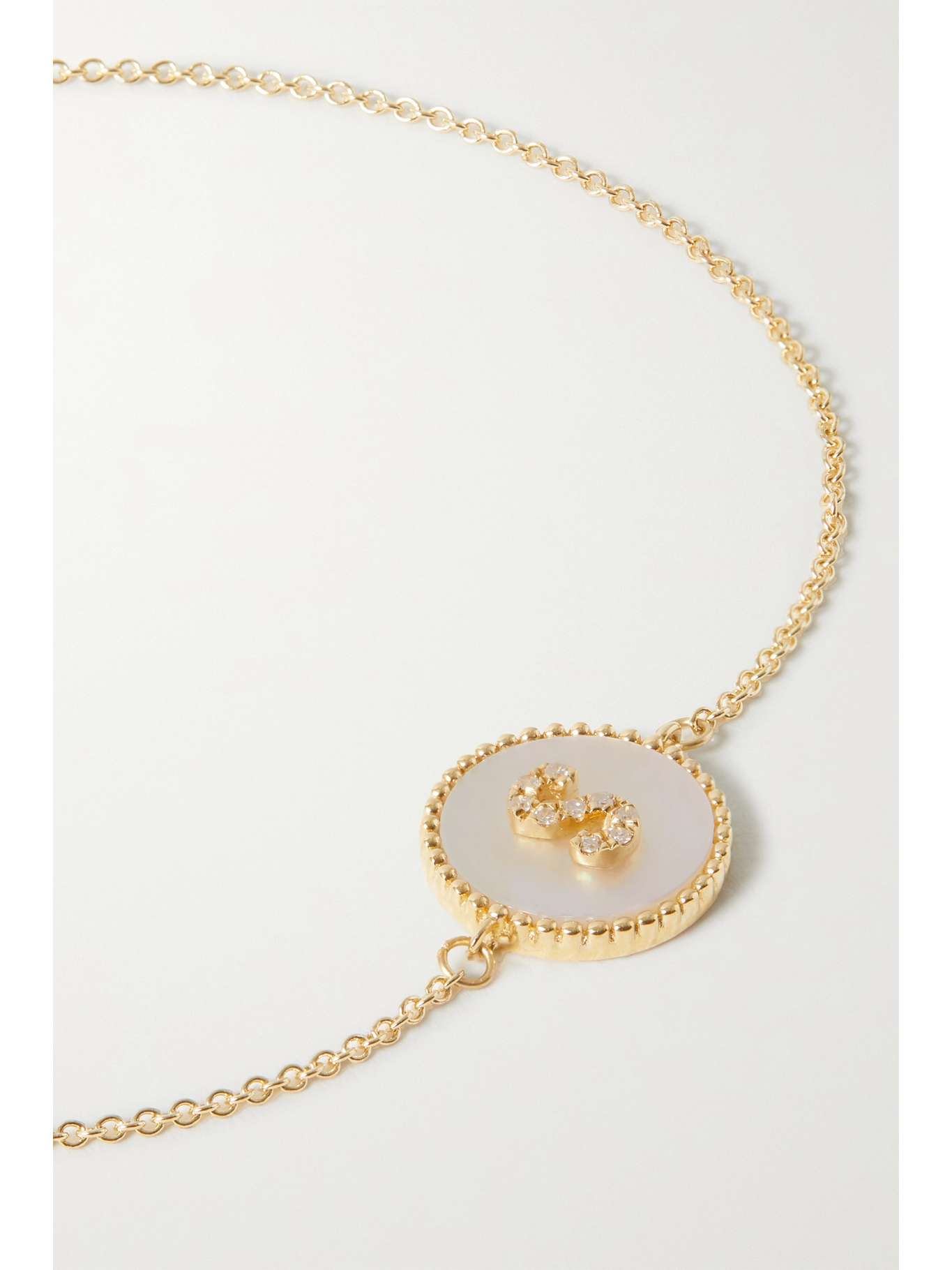 STONE AND STRAND Moonlight Pavé Initial 10karat gold, motherofpearl