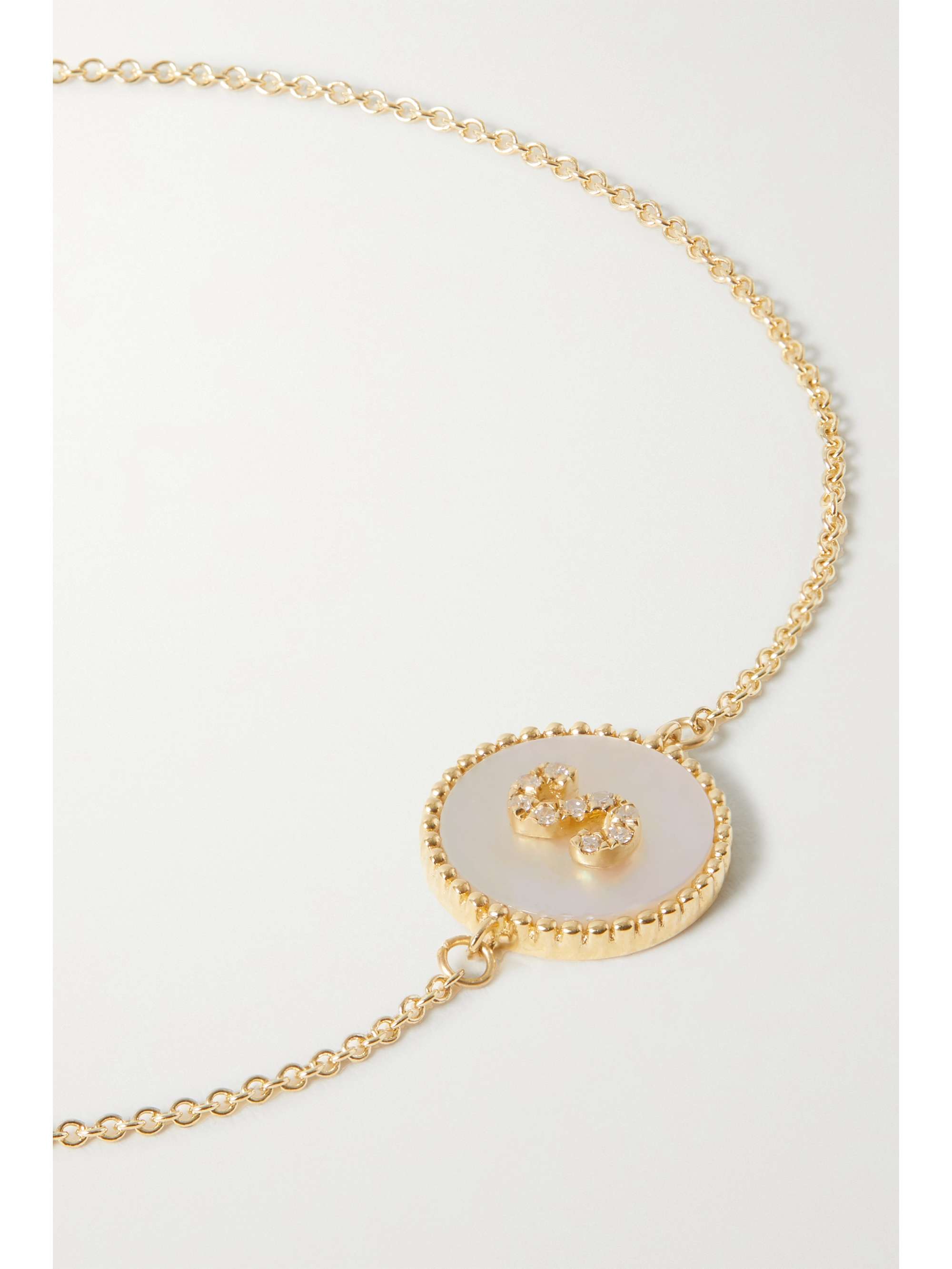 STONE AND STRAND Moonlight Pavé Initial 10-karat gold, mother-of-pearl and diamond bracelet