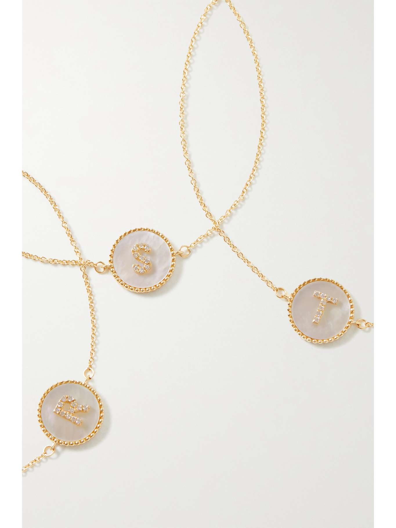 STONE AND STRAND Moonlight Pavé Initial 10karat gold, motherofpearl