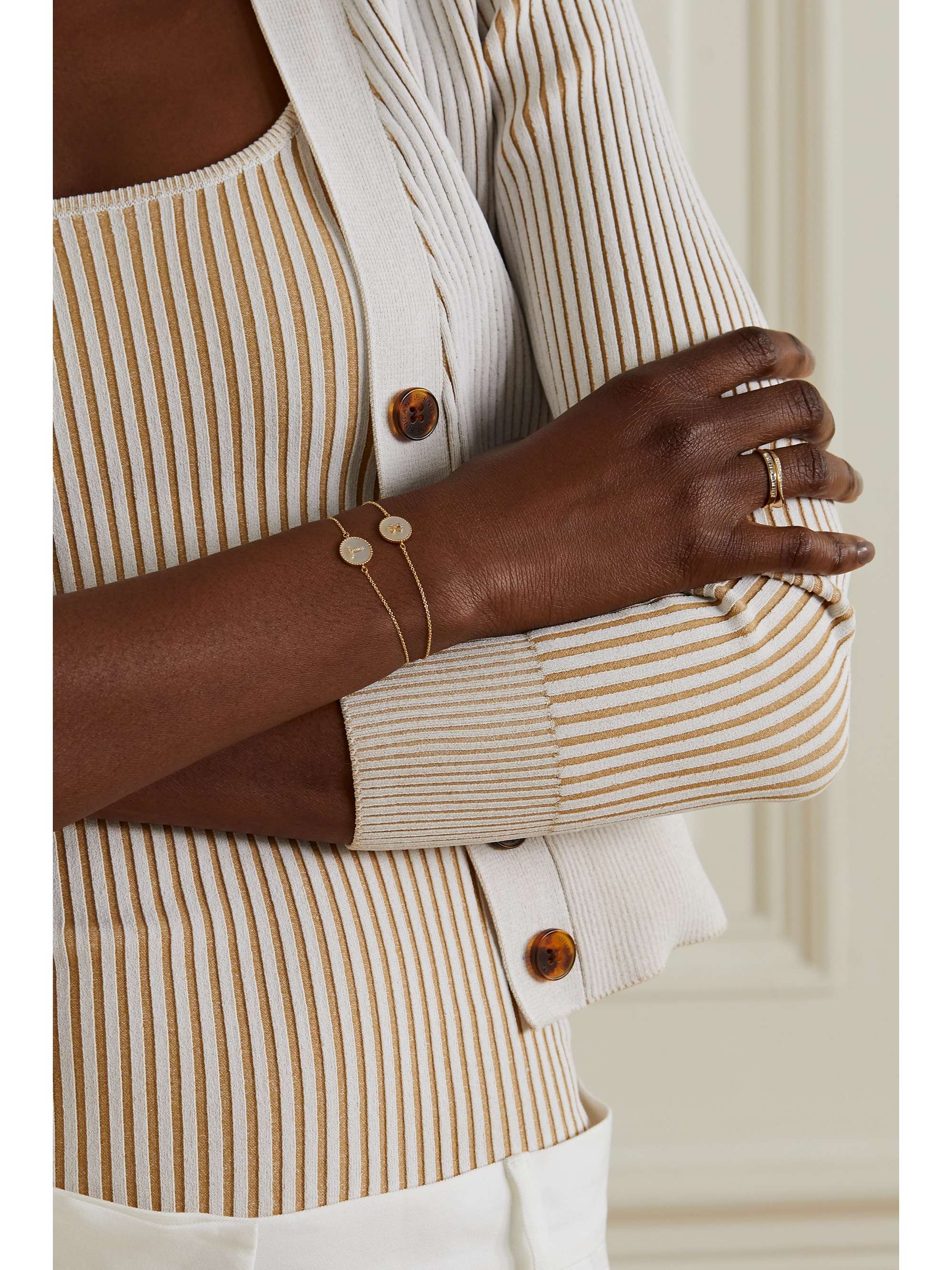 STONE AND STRAND Moonlight Pavé Initial 10-karat gold, mother-of-pearl and diamond bracelet