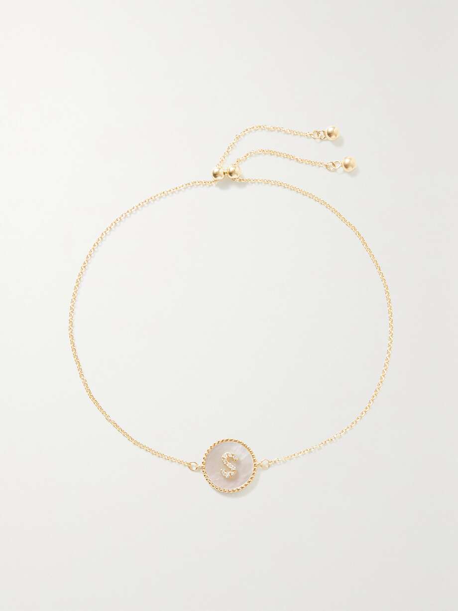 STONE AND STRAND Moonlight Pavé Initial 10karat gold, motherofpearl