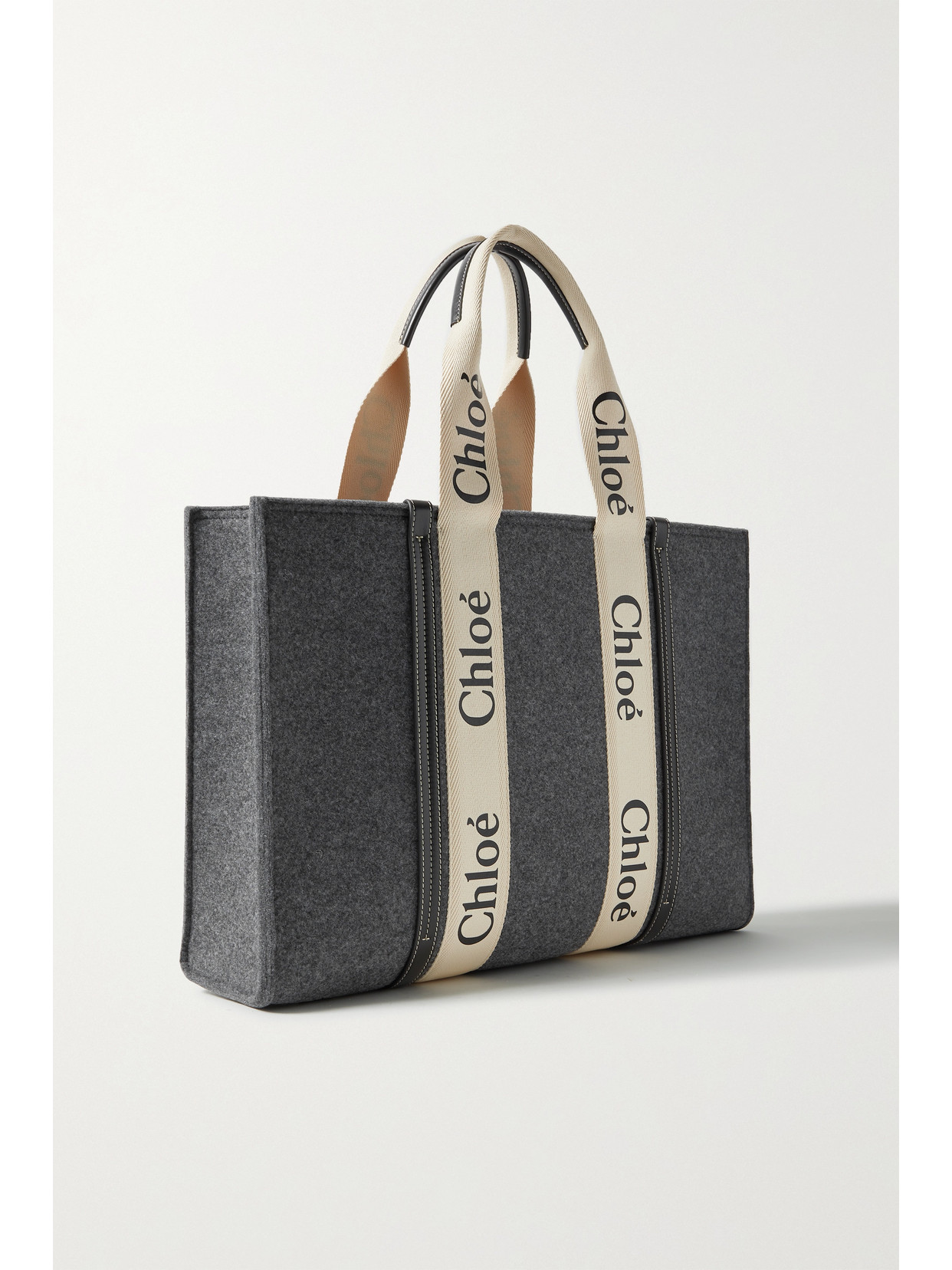 Chloé + Net Sustain Woody Large Leather-trimmed Felt Tote In Cashmere