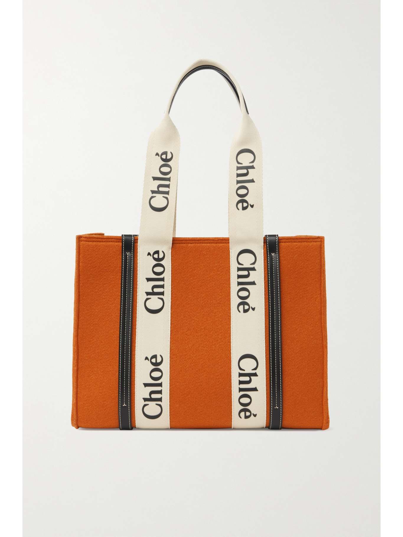 Orange + NET SUSTAIN Woody medium leather-trimmed wool-felt tote | CHLOÃ | NET-A-PORTER