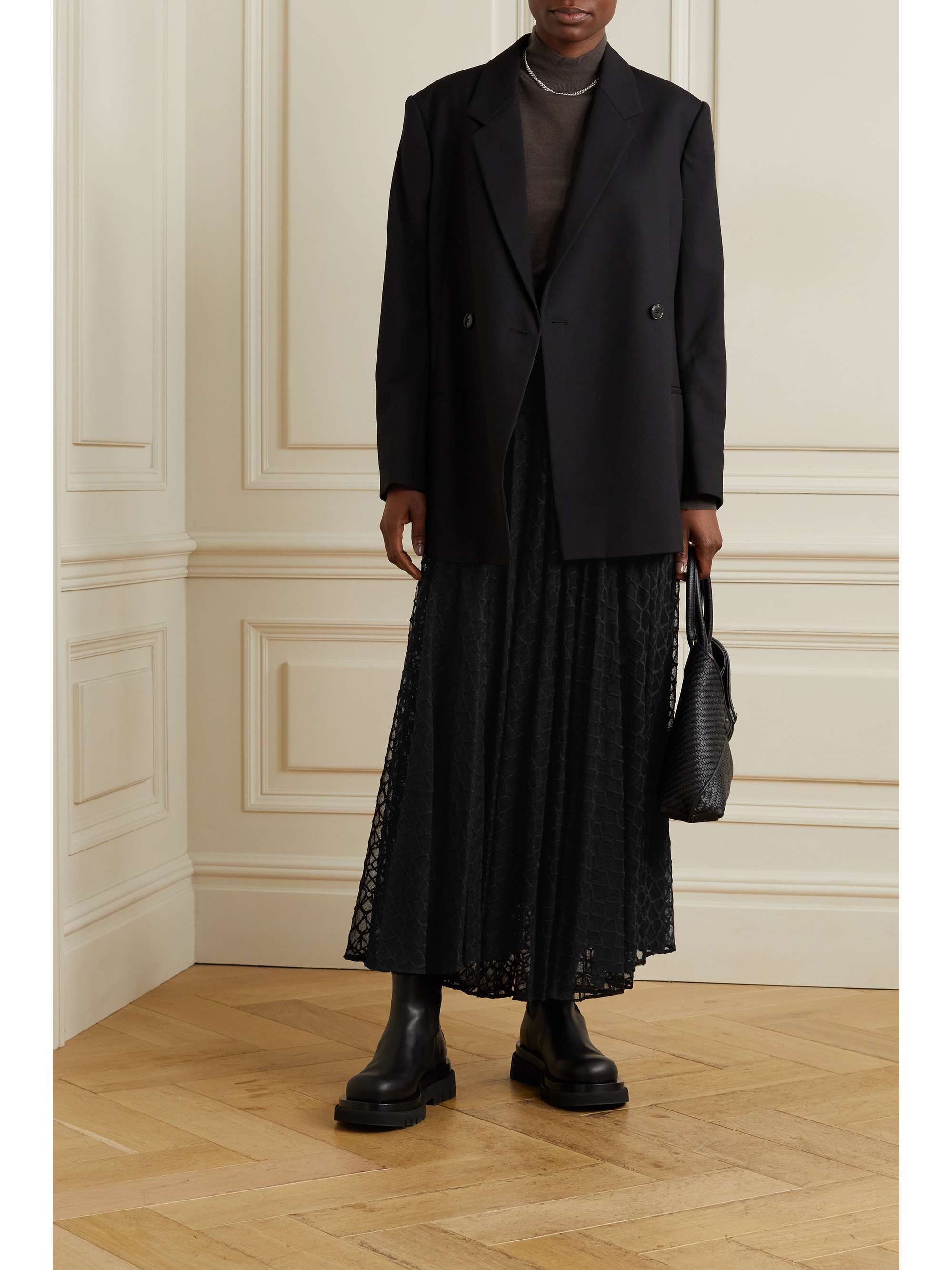 AKRIS Embroidered tulle midi skirt