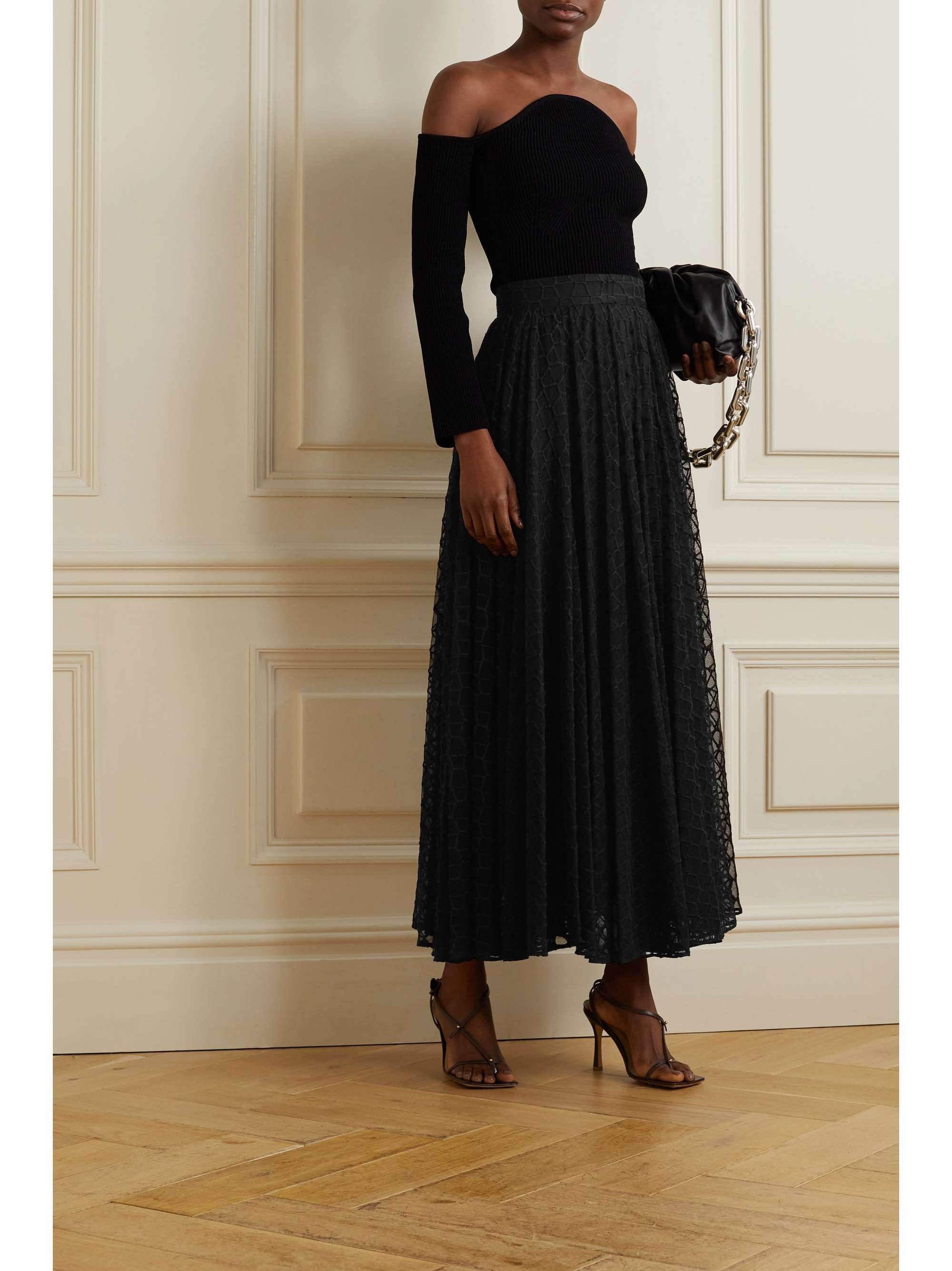 AKRIS Embroidered tulle midi skirt