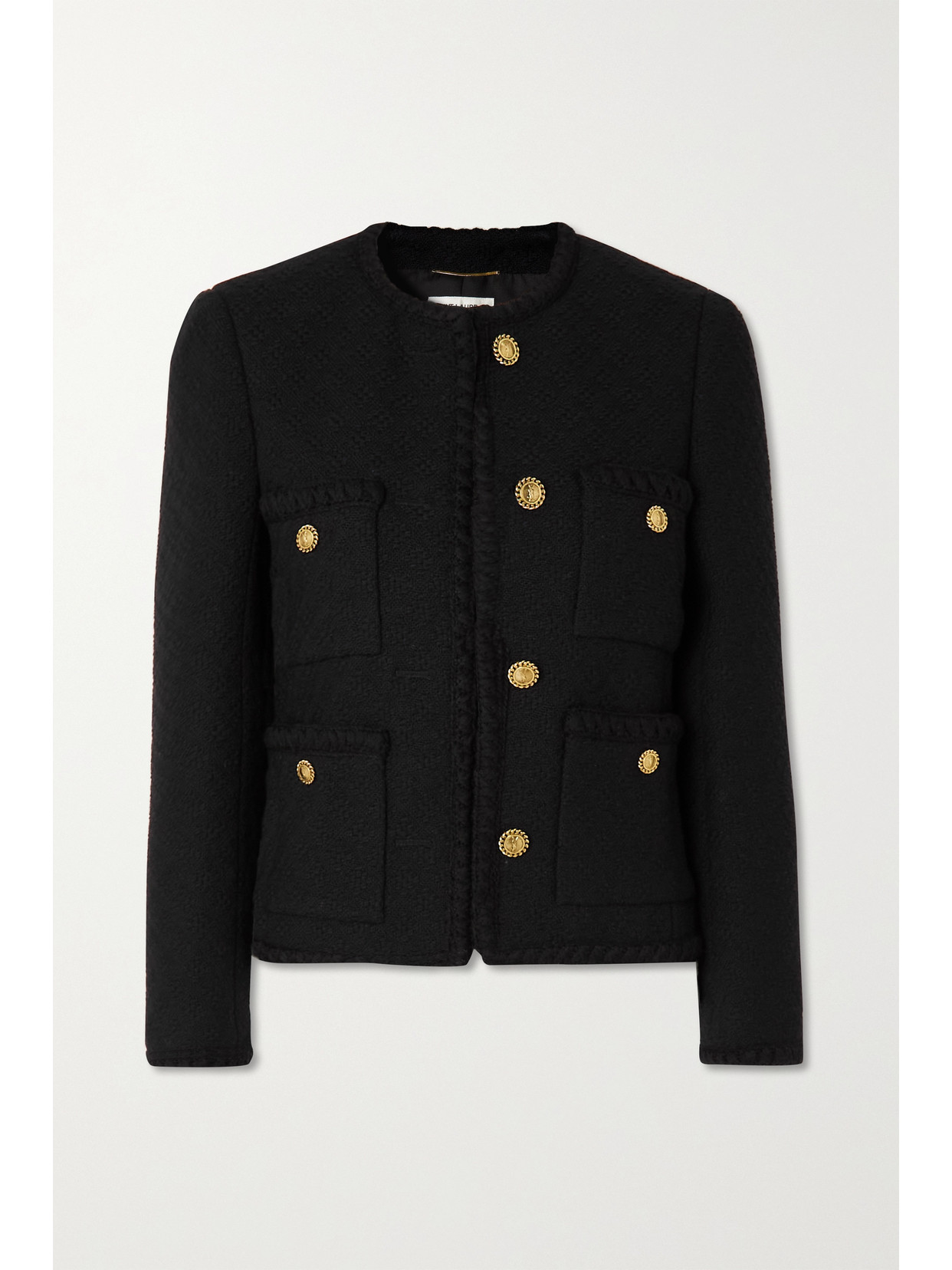 Saint Laurent Tweed Diamond Pocket Short Jacket In Black