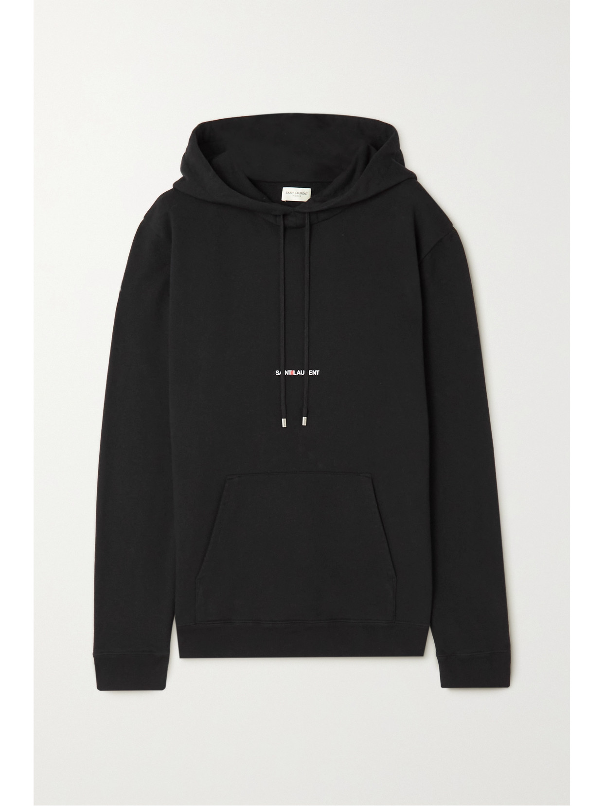 Saint Laurent Logo Embroidery Cotton Jersey Hoodie In Black