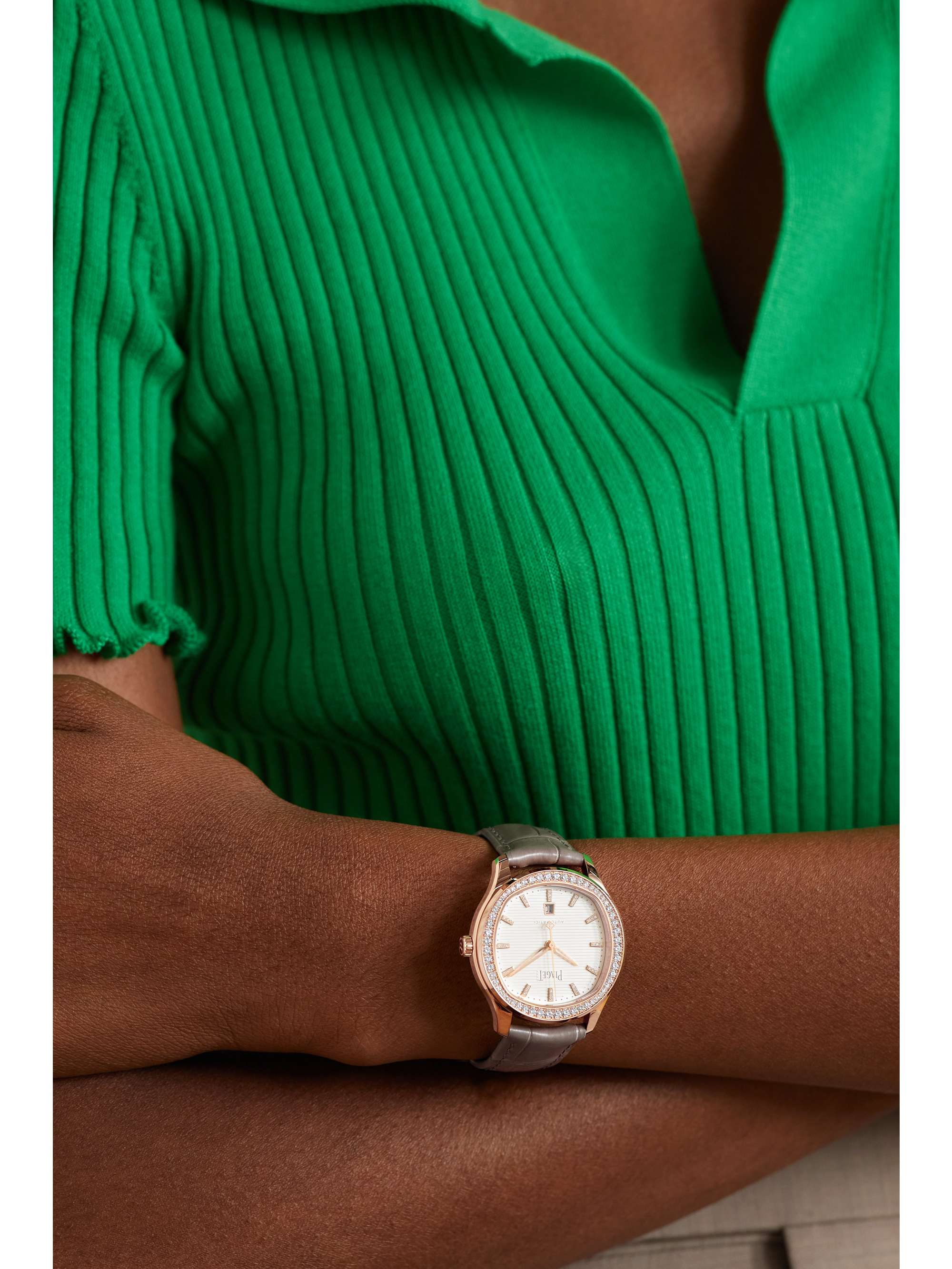 PIAGET Polo Automatic 36mm 18-karat rose gold, alligator and diamond watch
