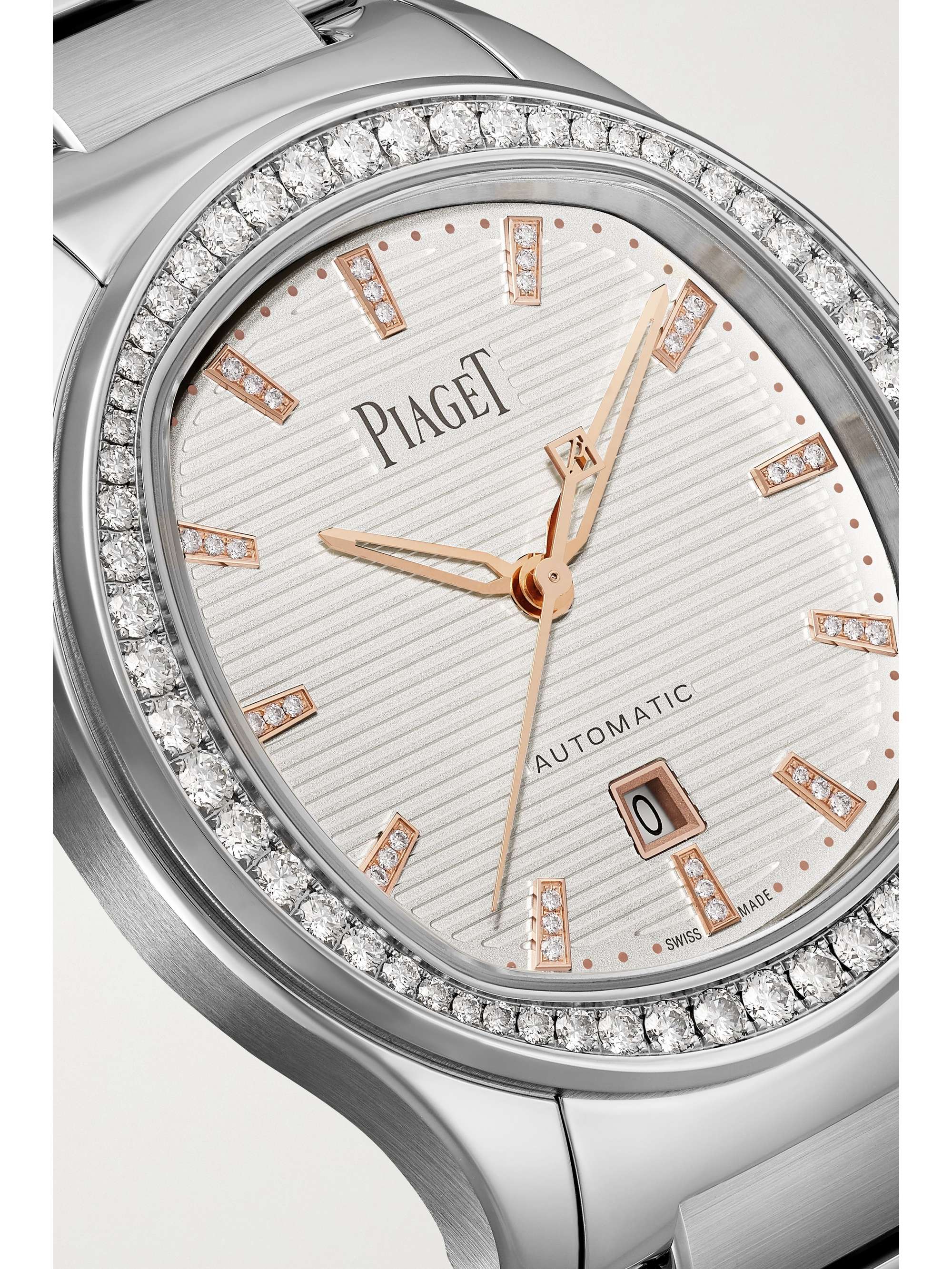 PIAGET Polo Automatic 36 mm Uhr aus Edelstahl mit Details aus 18 Karat Roségold und Diamanten