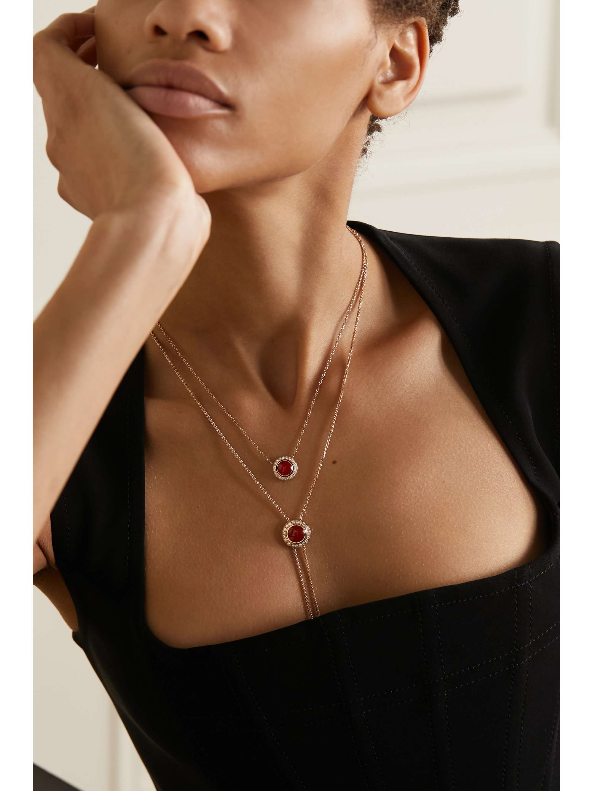 PIAGET Possession 18-karat rose gold, carnelian and diamond necklace