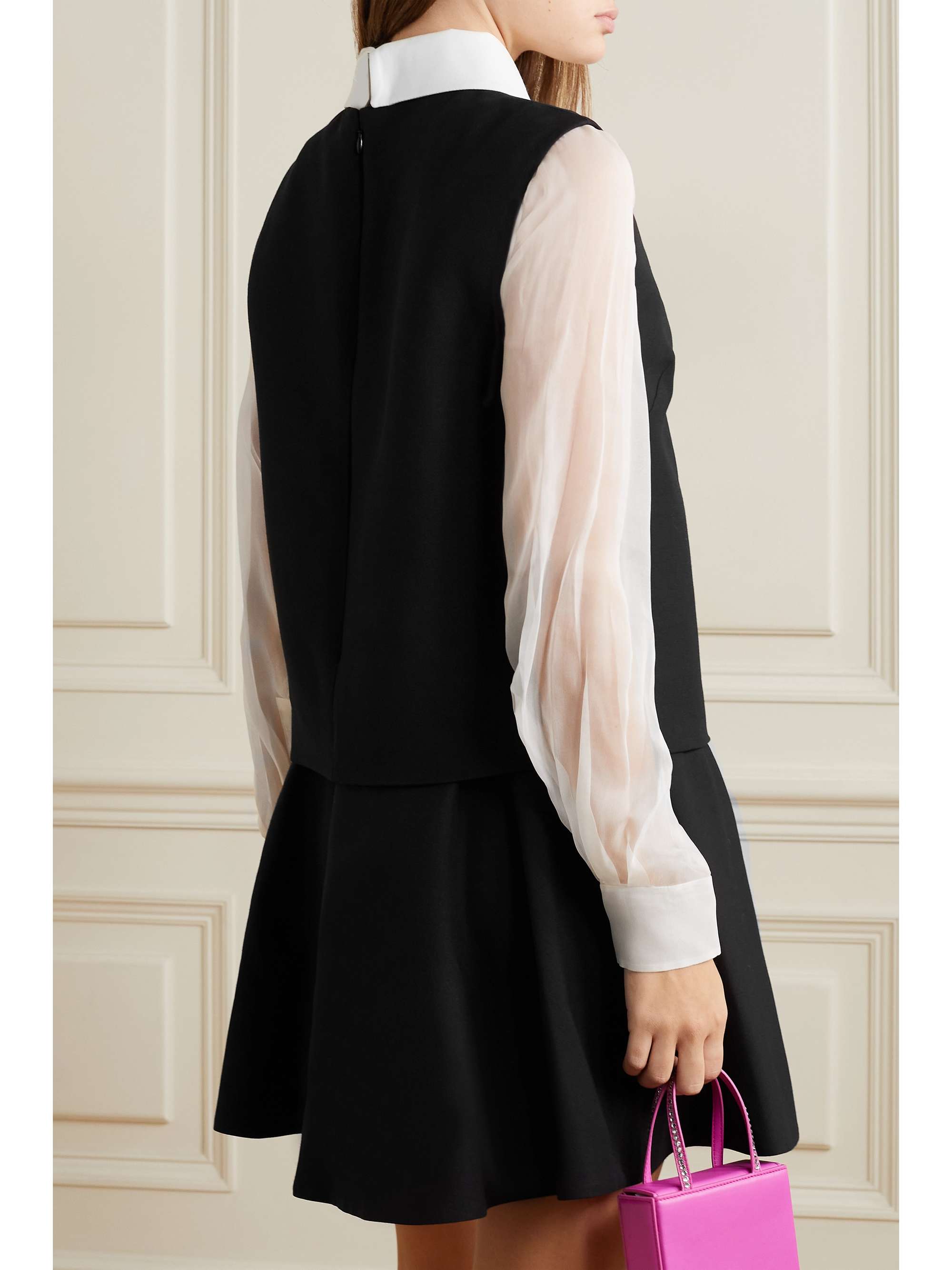 VALENTINO GARAVANI Layered wool and silk-blend and silk-chiffon mini dress