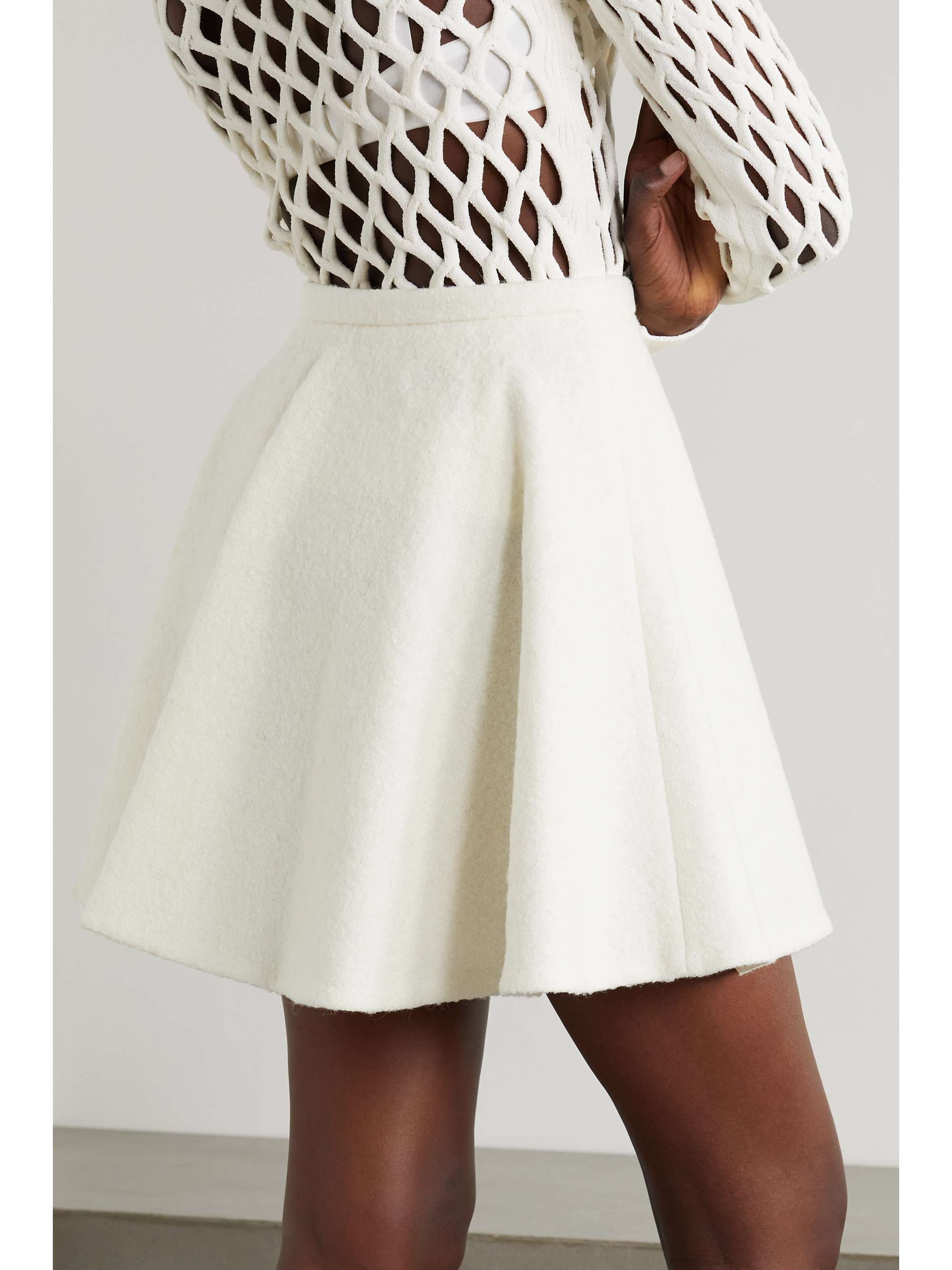 VALENTINO GARAVANI Pleated brushed wool-blend mini skirt