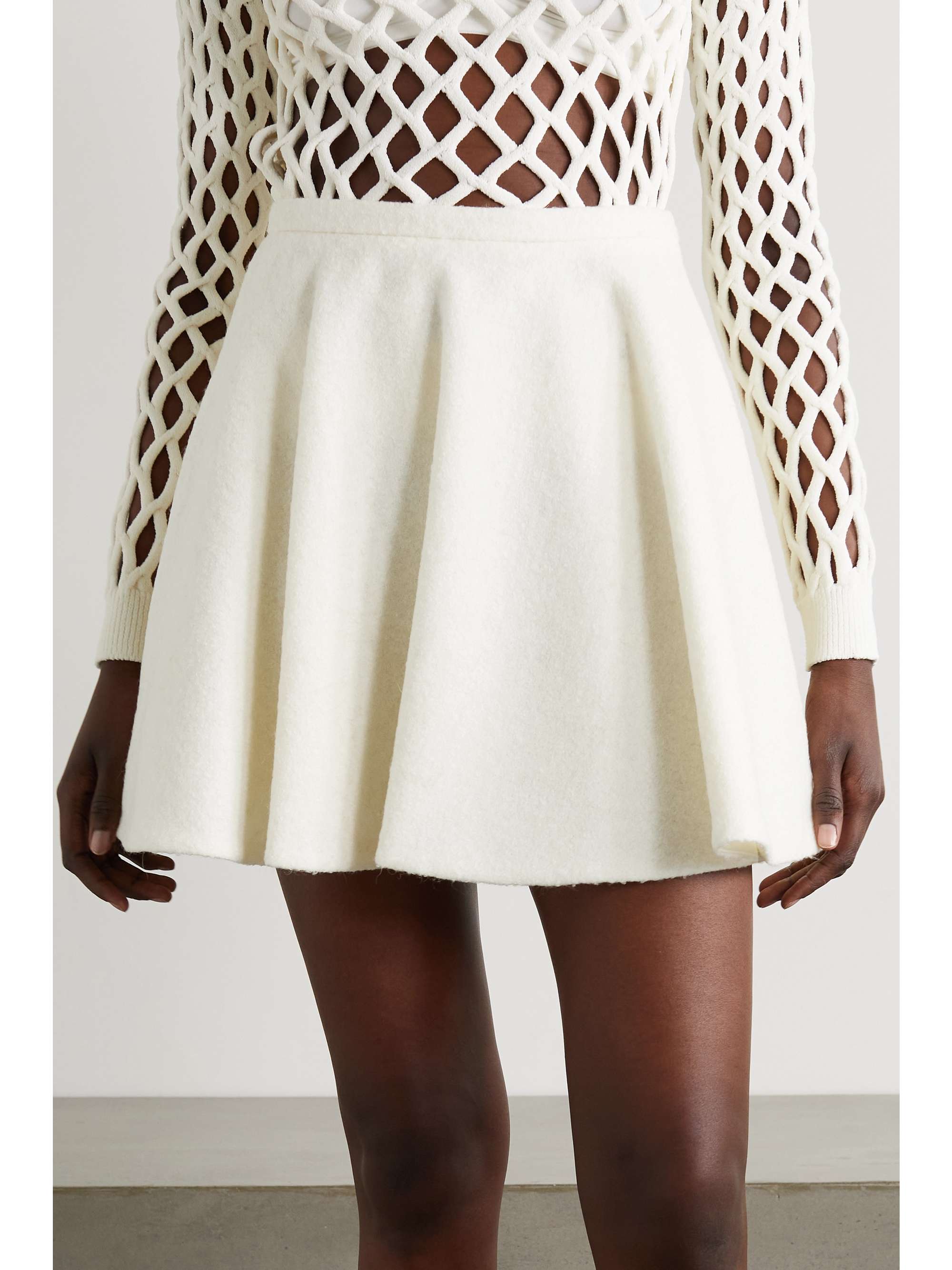 VALENTINO GARAVANI Pleated brushed wool-blend mini skirt