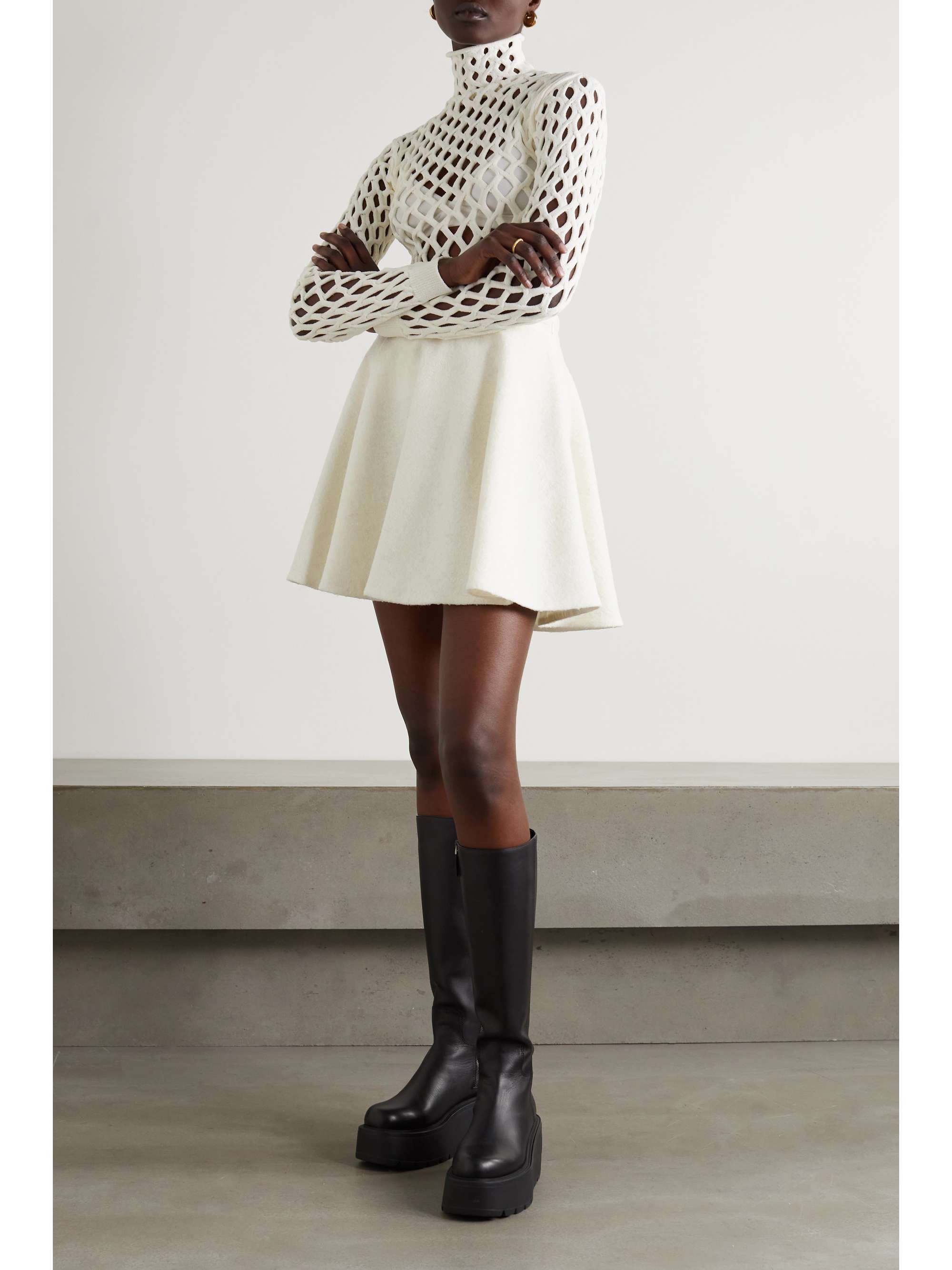 VALENTINO GARAVANI Pleated brushed wool-blend mini skirt