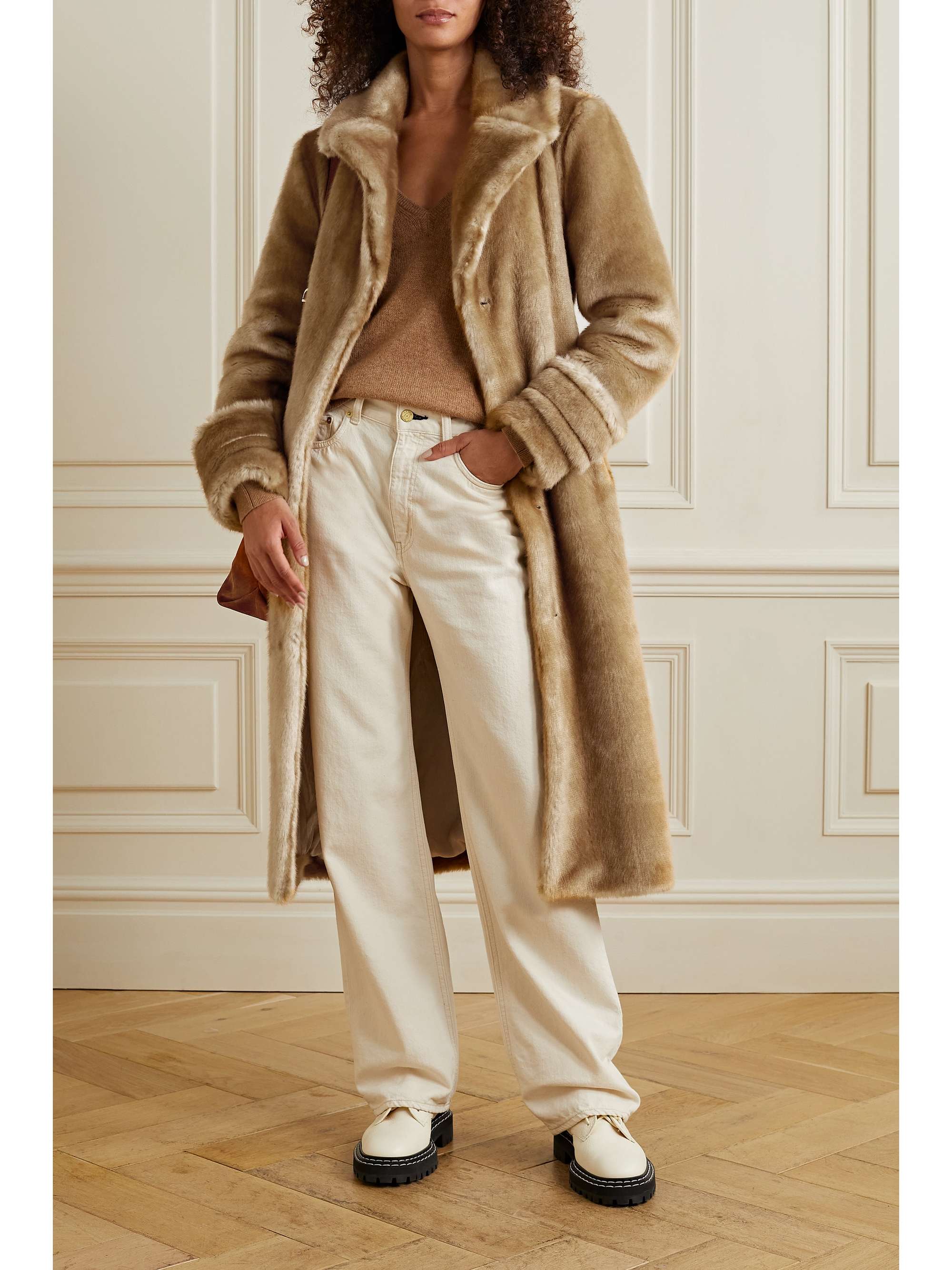 FAZ NOT FUR Belted faux fur coat