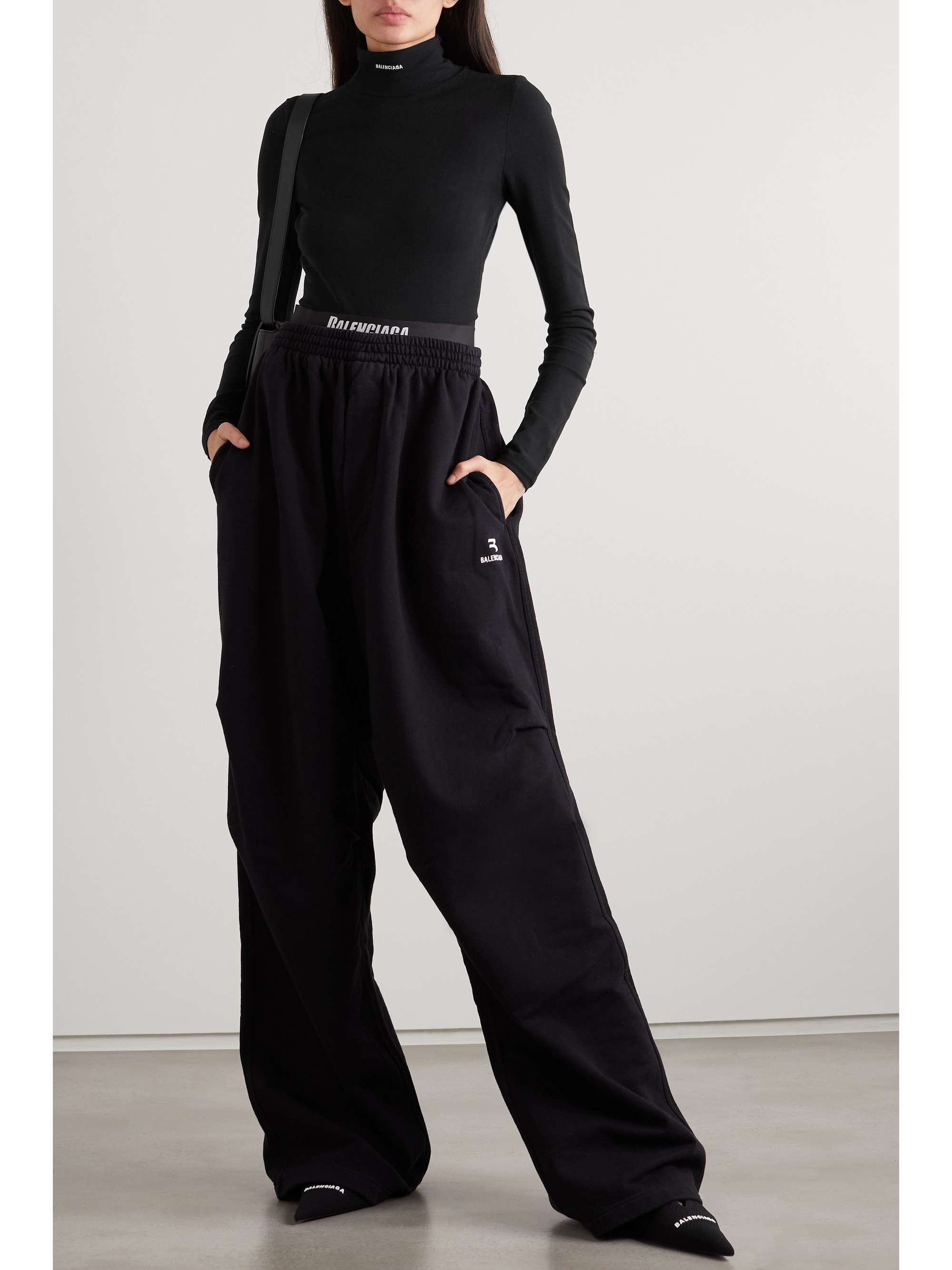 BALENCIAGA Open-back embroidered modal-blend jersey turtleneck top
