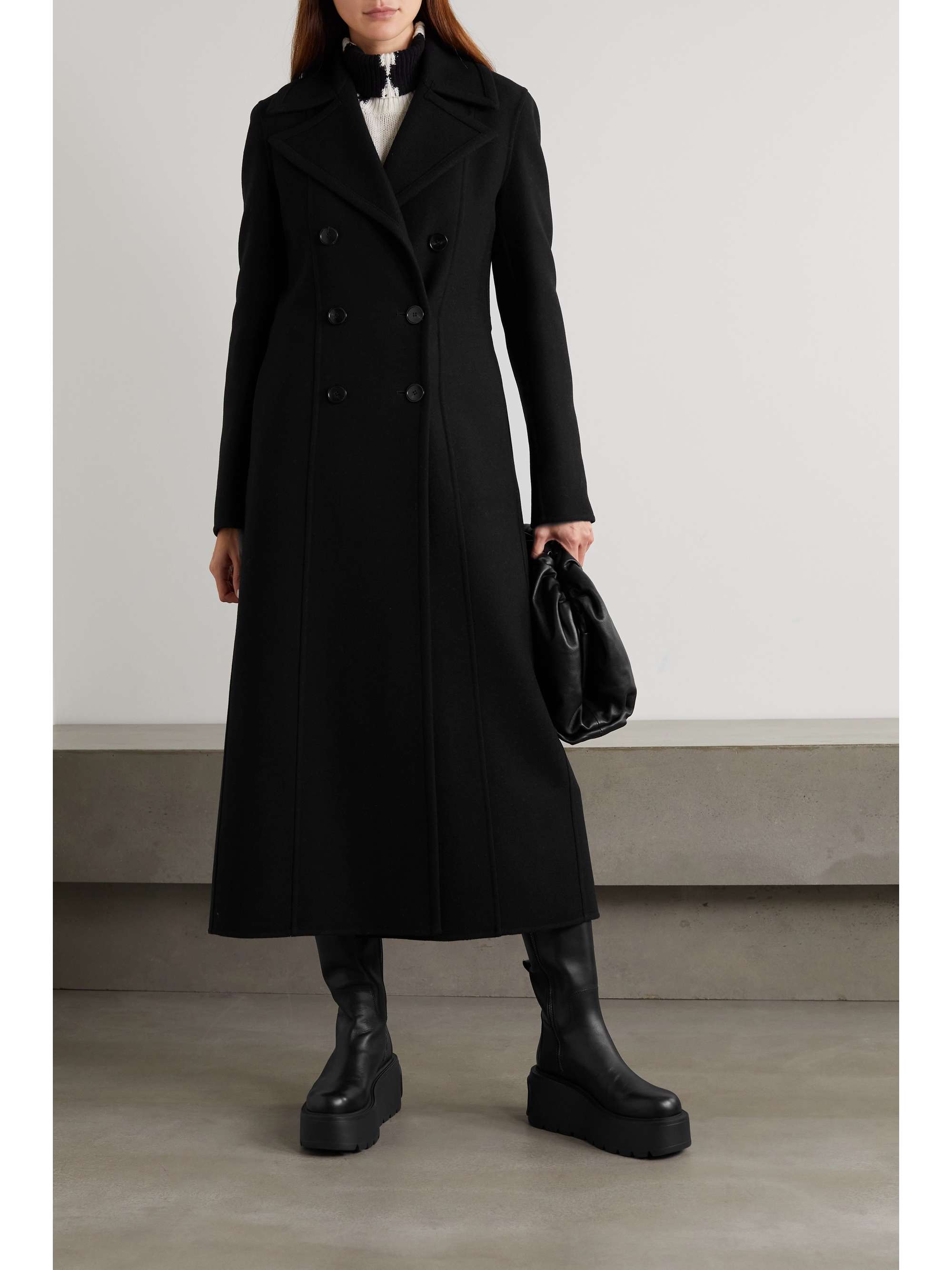 Black Double-breasted wool-blend twill coat | VALENTINO | NET-A-PORTER