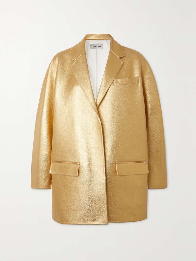 Valentino Garavani Oversized Metallic Coated Wool And Cashmere-blend Blazer