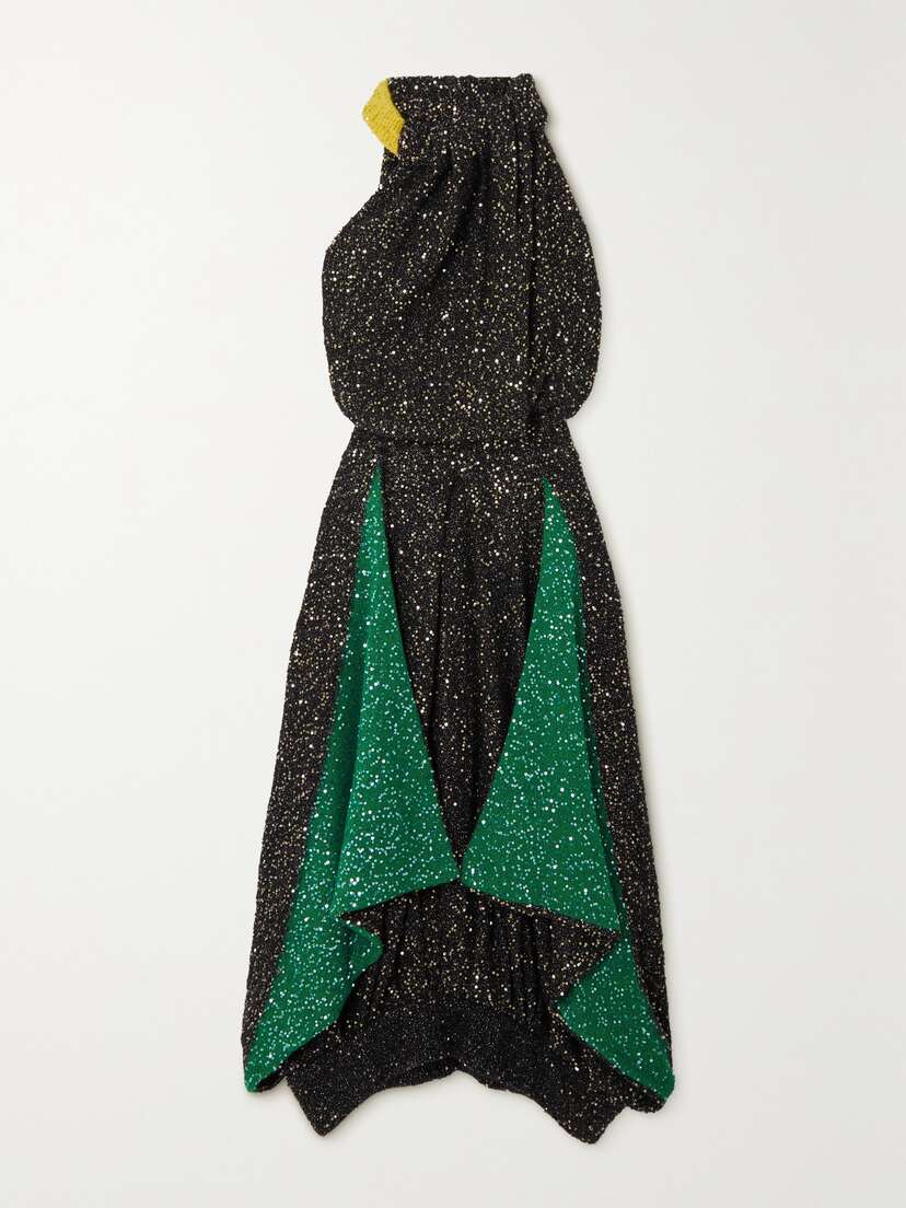 Loewe — Asymmetric cutout sequined metallic knitted maxi dress