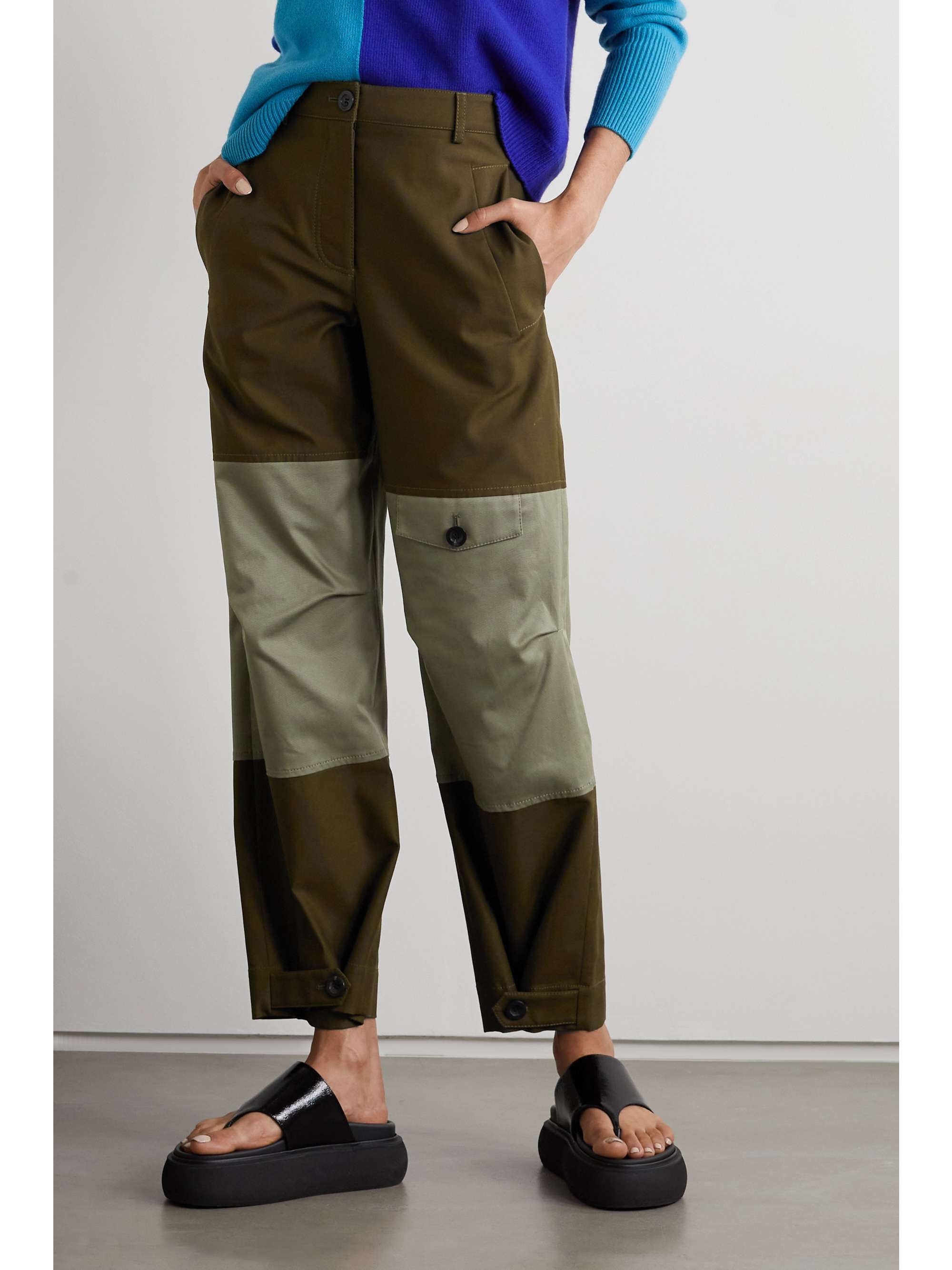 Army green Paneled cotton-twill 