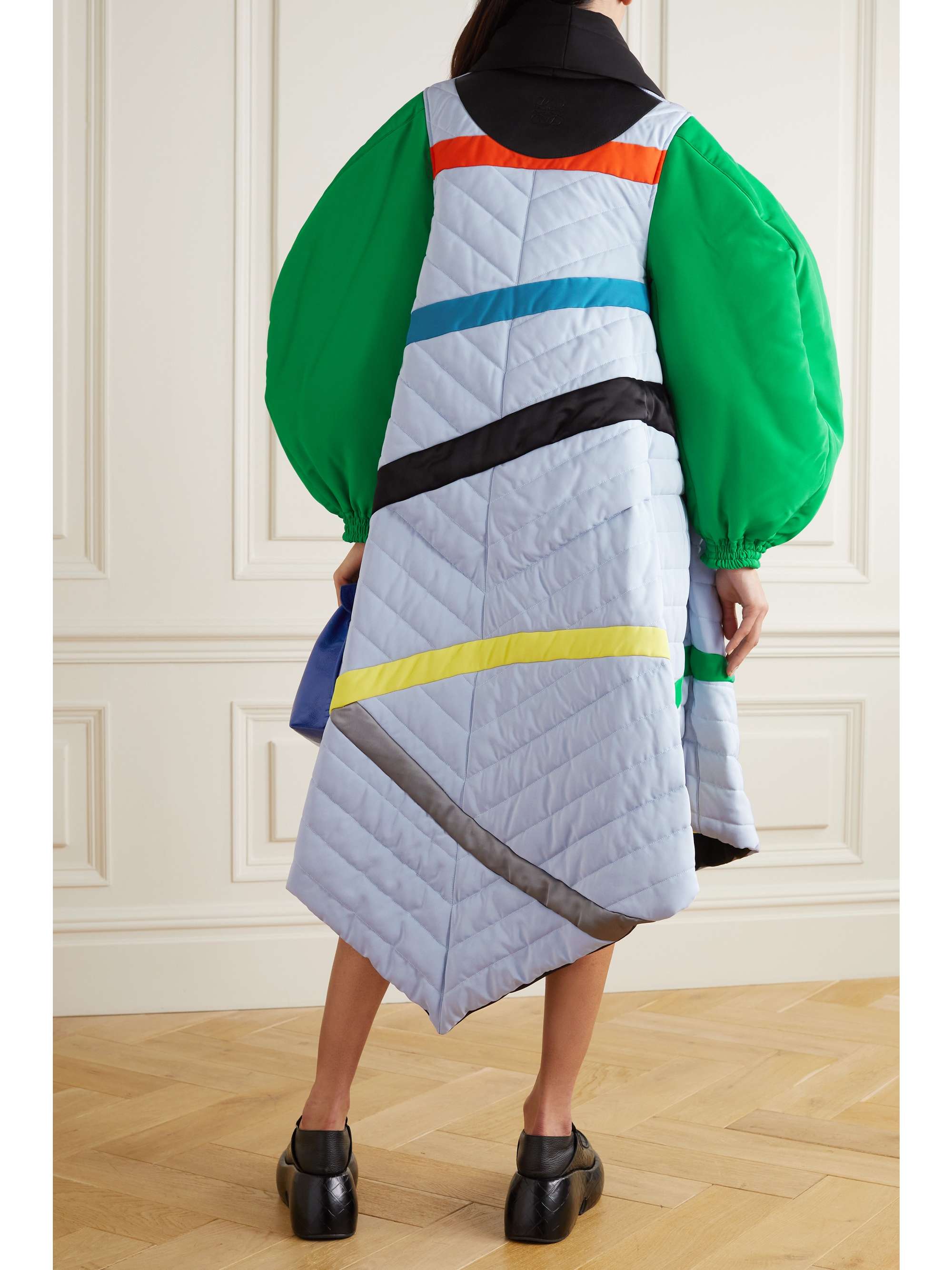 LOEWE Scarf-detailed leather-trimmed quilted shell coat
