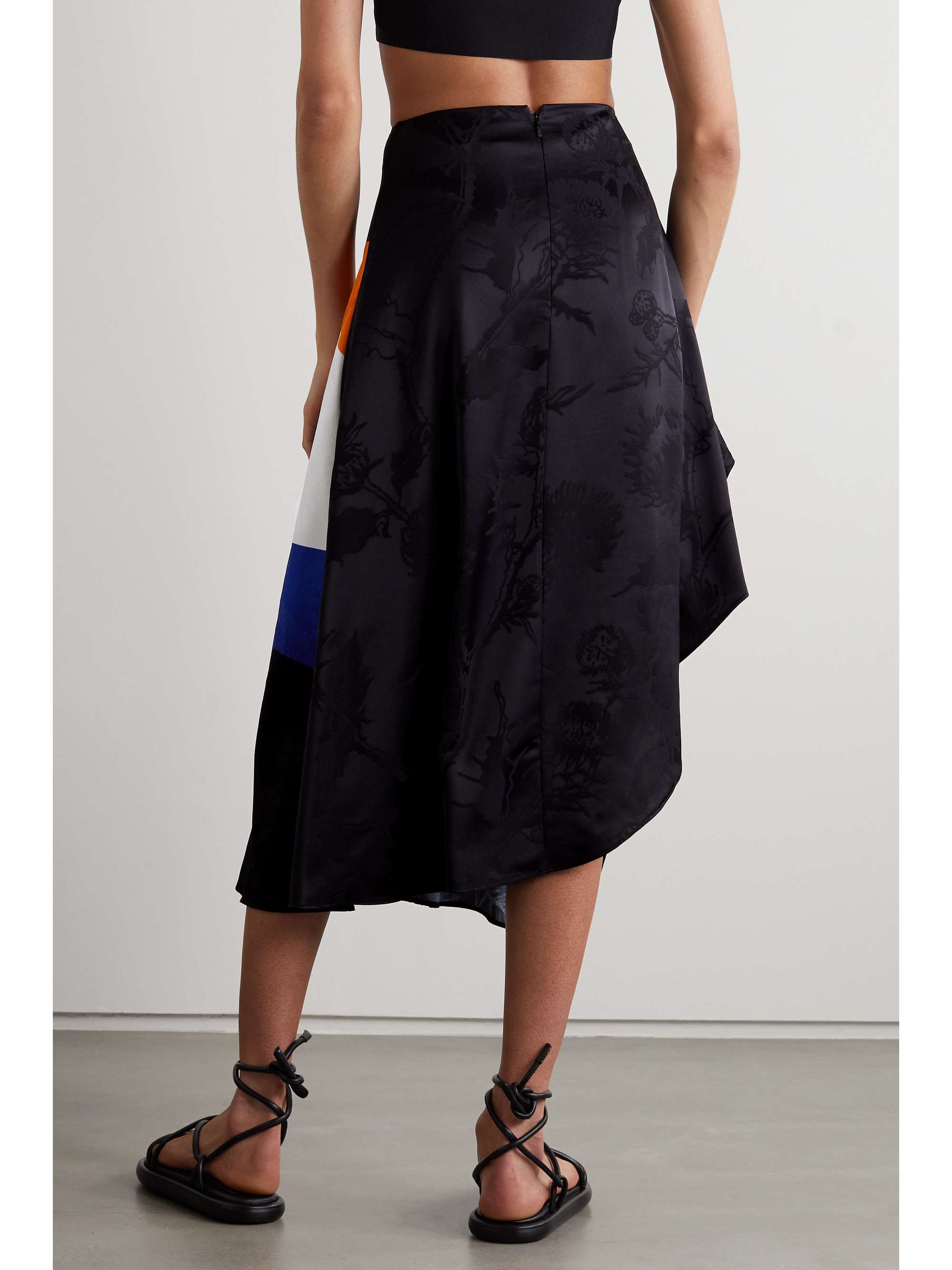 LOEWE Asymmetric draped striped satin-jacquard midi skirt