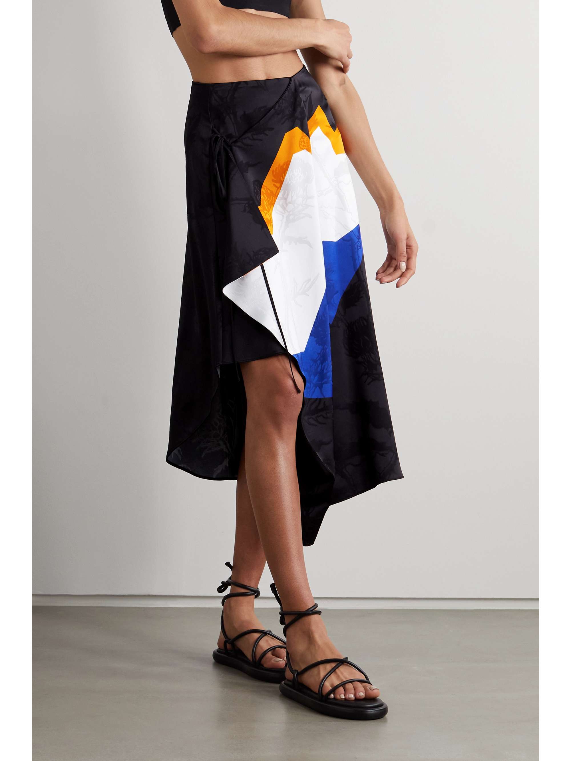 LOEWE Asymmetric draped striped satin-jacquard midi skirt