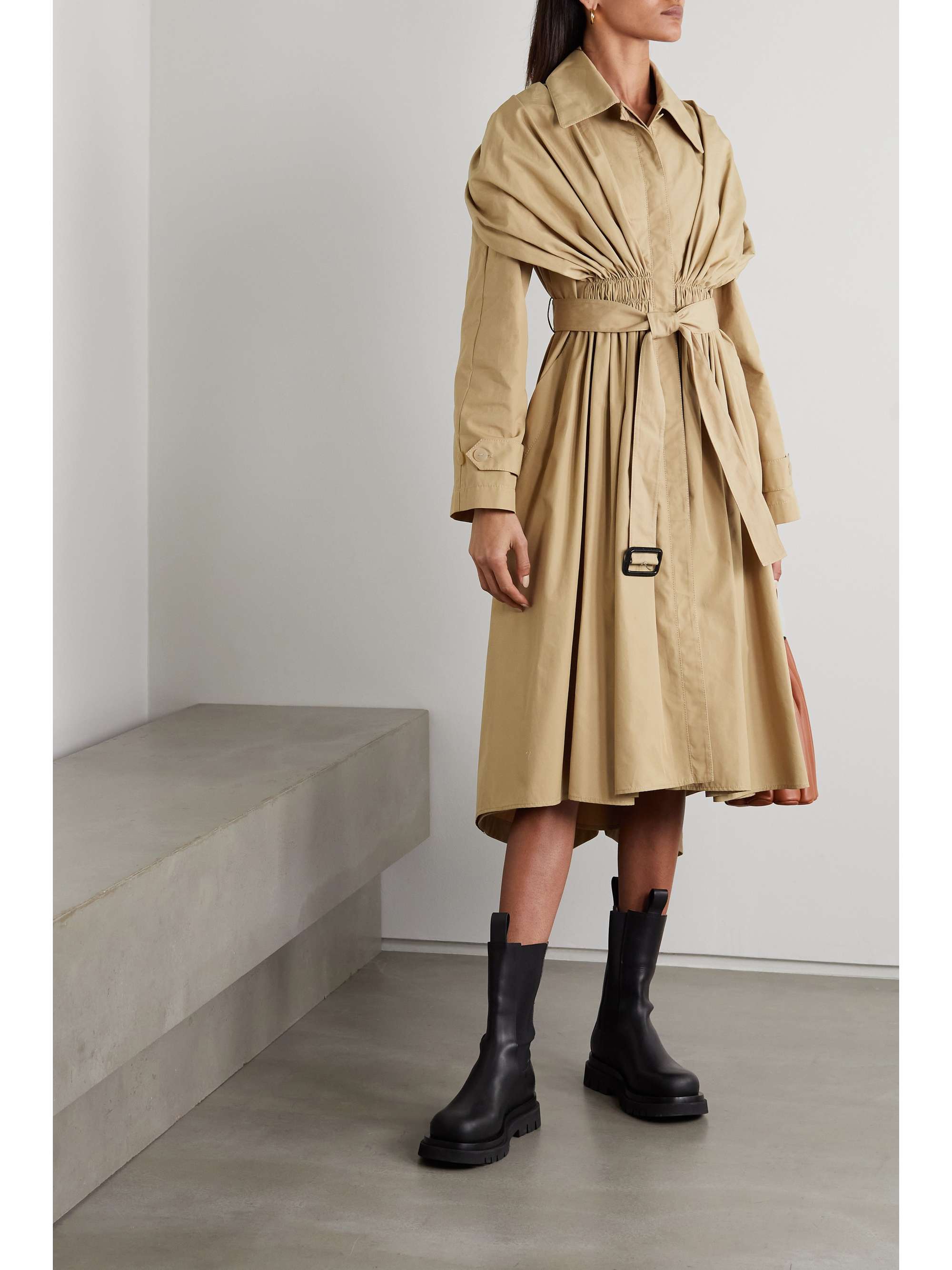 Beige Belted Gathered Cotton Twill Trench Coat Loewe Net A Porter Beige Belted Gathered Cotton Twill, Belted Cotton Twill Trench Coat