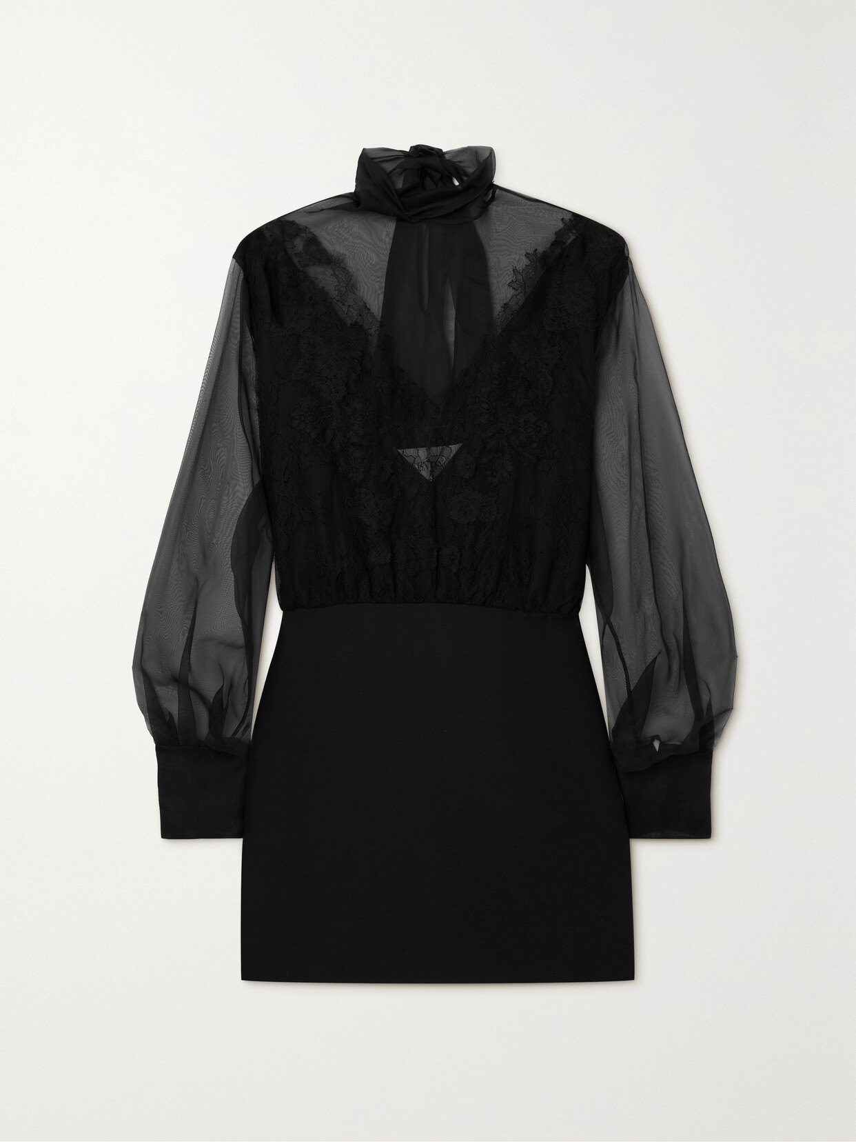 VALENTINO SILK-CHIFFON, WOOL-BLEND AND LACE MINI DRESS