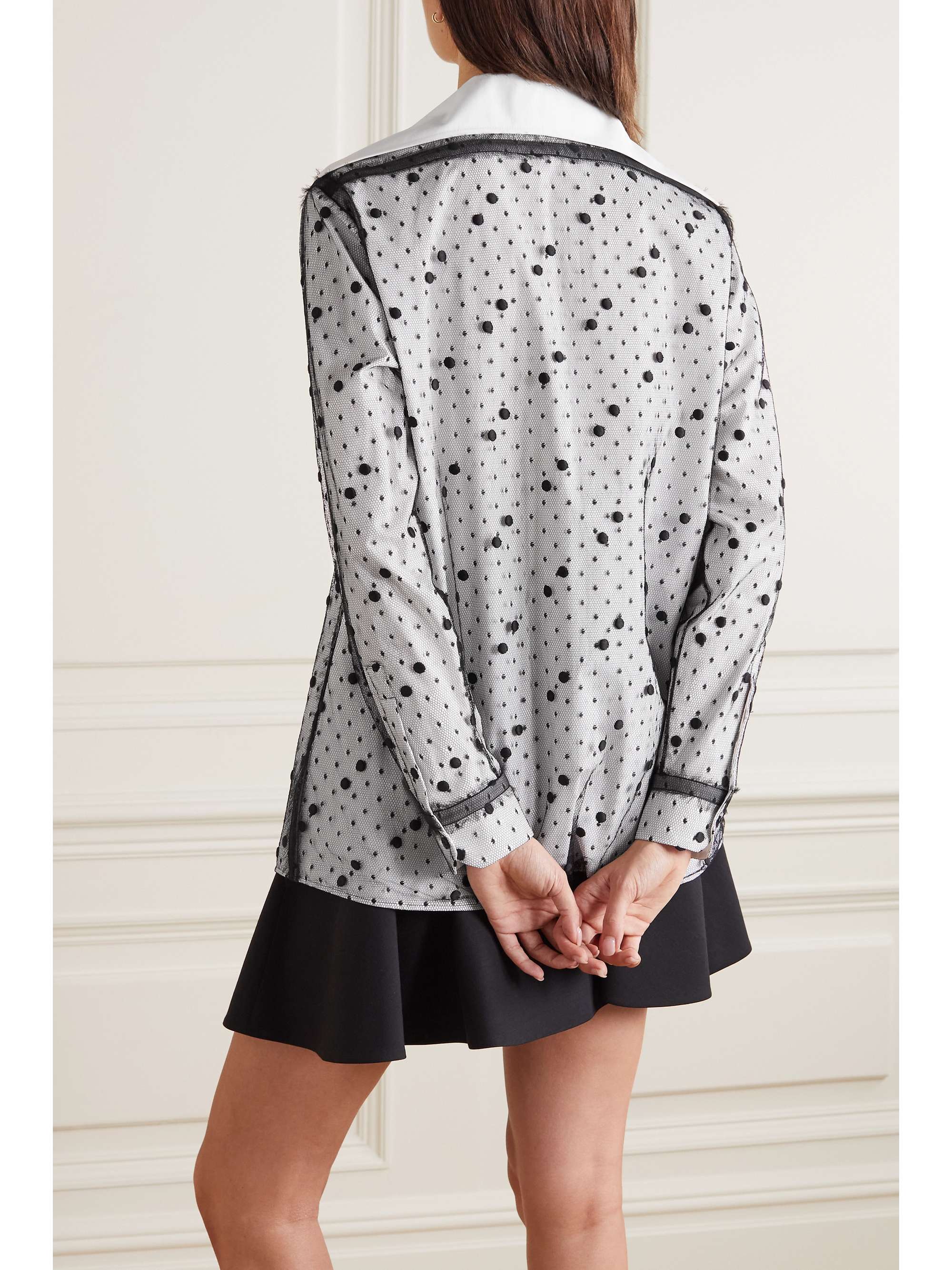 VALENTINO GARAVANI Bow-detailed cotton-poplin and point d’esprit tulle blouse