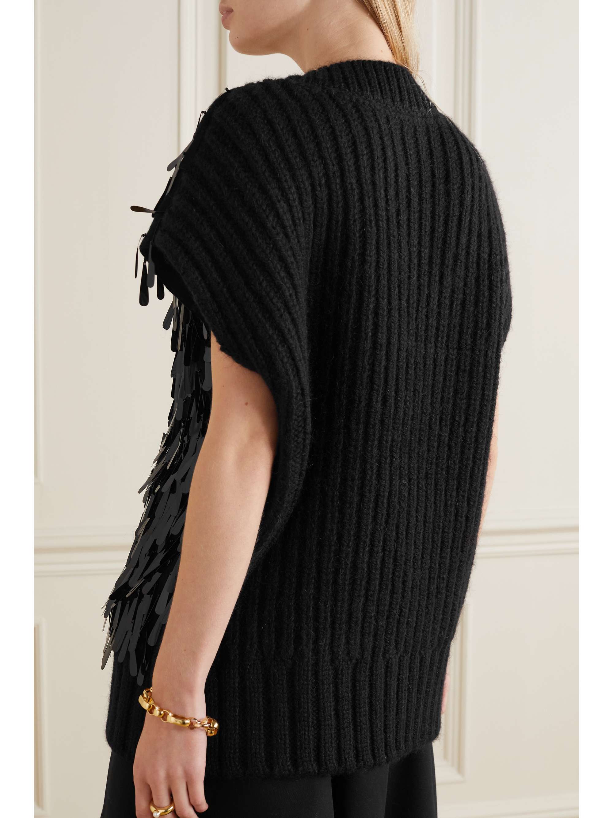 VALENTINO GARAVANI Pailette-embellished ribbed wool and mohair-blend top