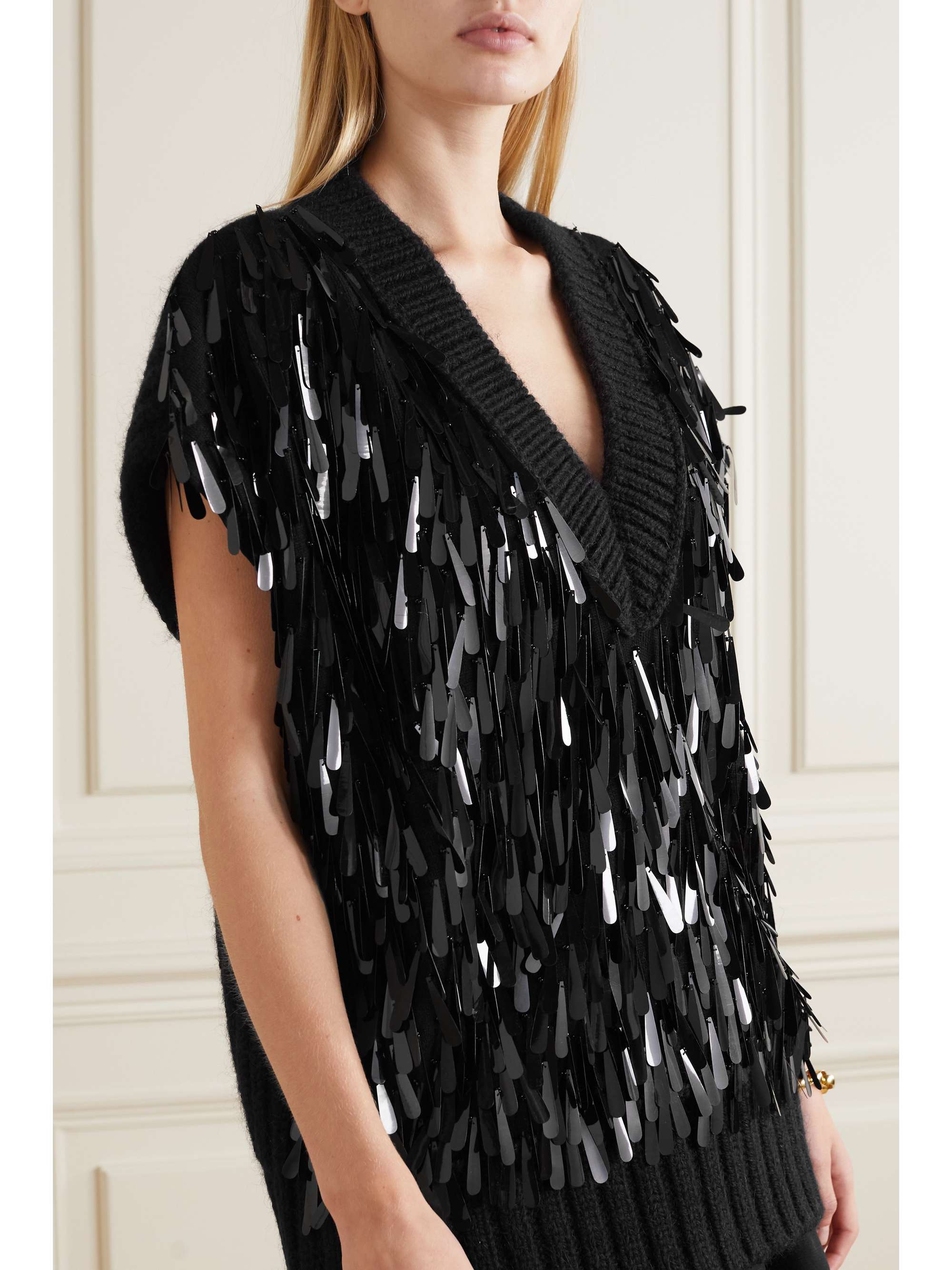 VALENTINO GARAVANI Pailette-embellished ribbed wool and mohair-blend top
